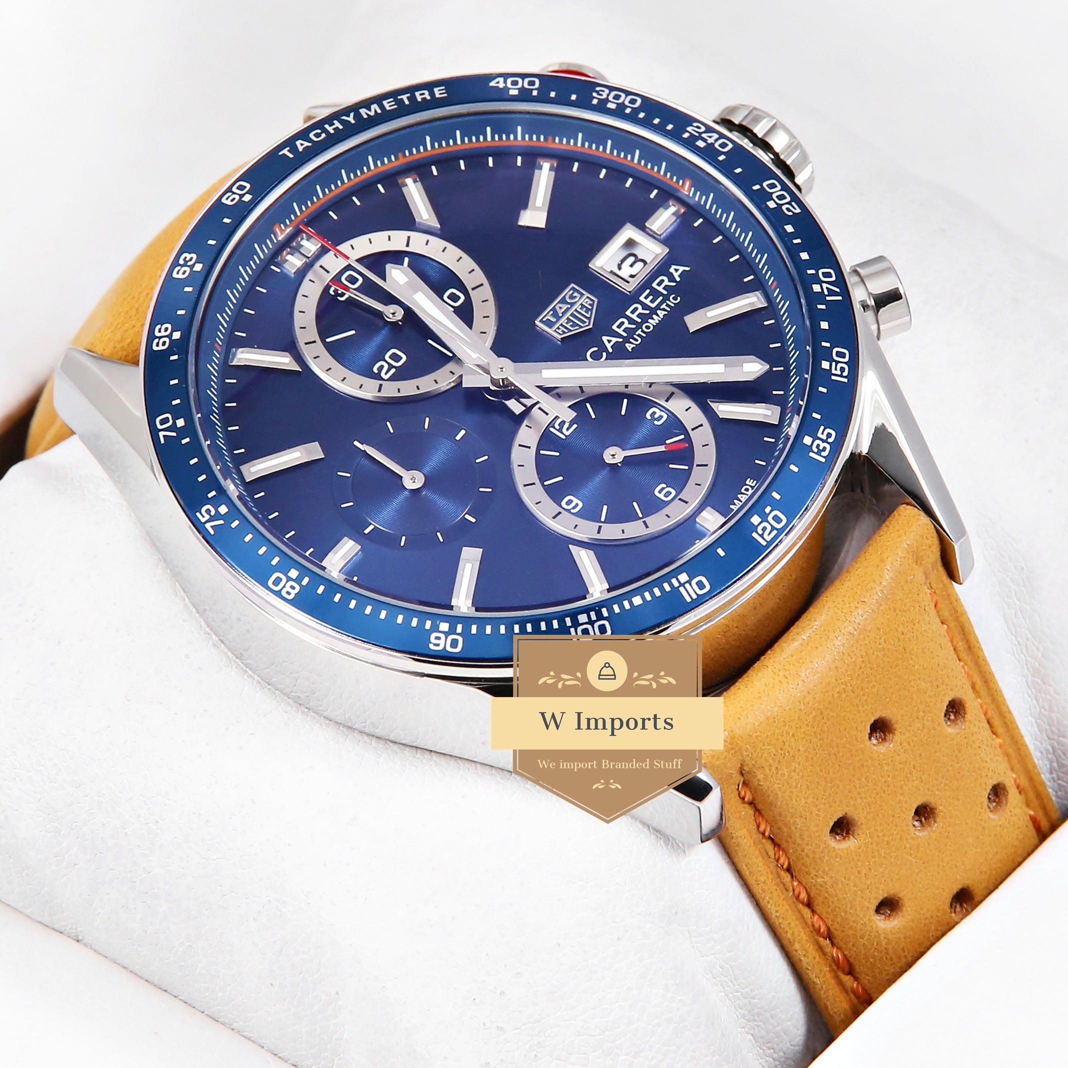 Latest Collection Chronograph Silver Case With Blue Dial & Brown Leather Strap