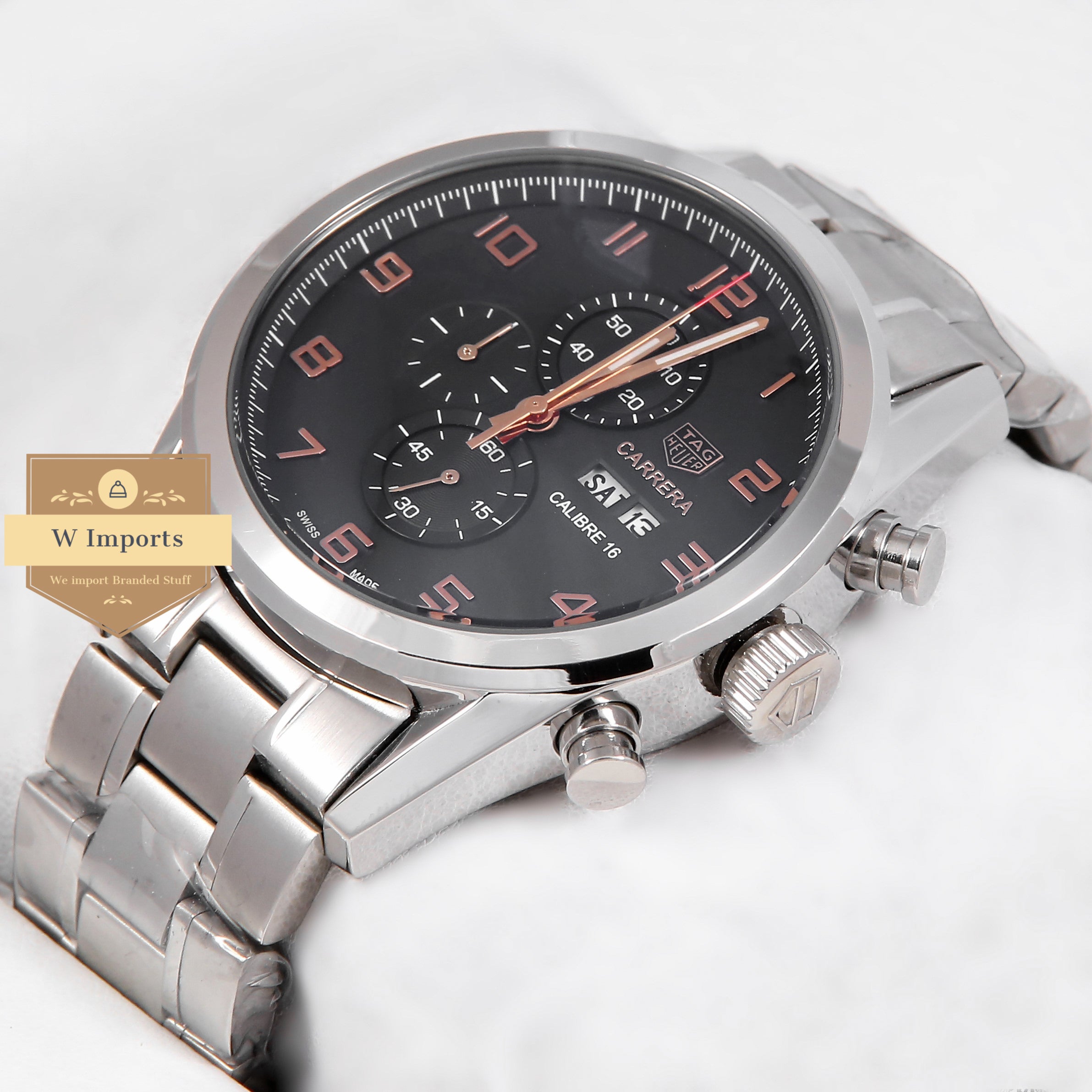 Latest Collection Chronograph Silver Stainless Steel With Black Dial