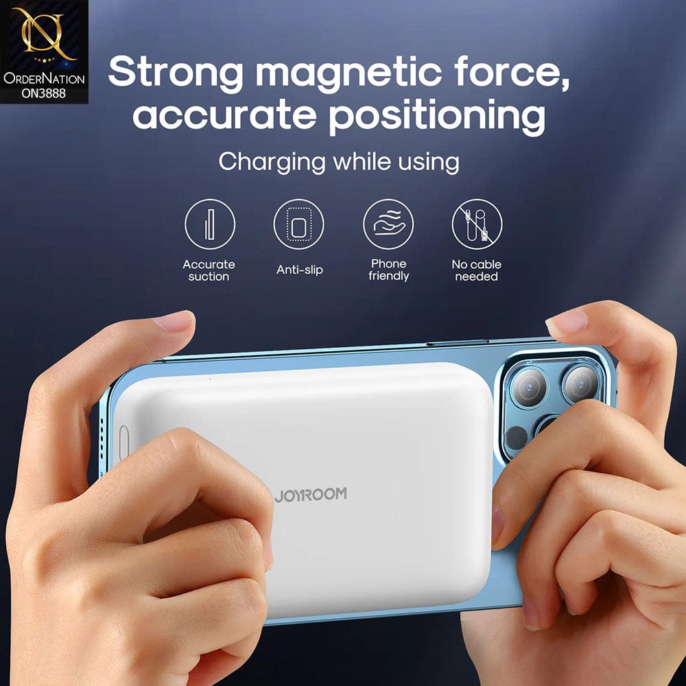 White - JOYROOM JR-W020 MINI MAGNETIC WIRELESS POWER BANK – 10000MAH