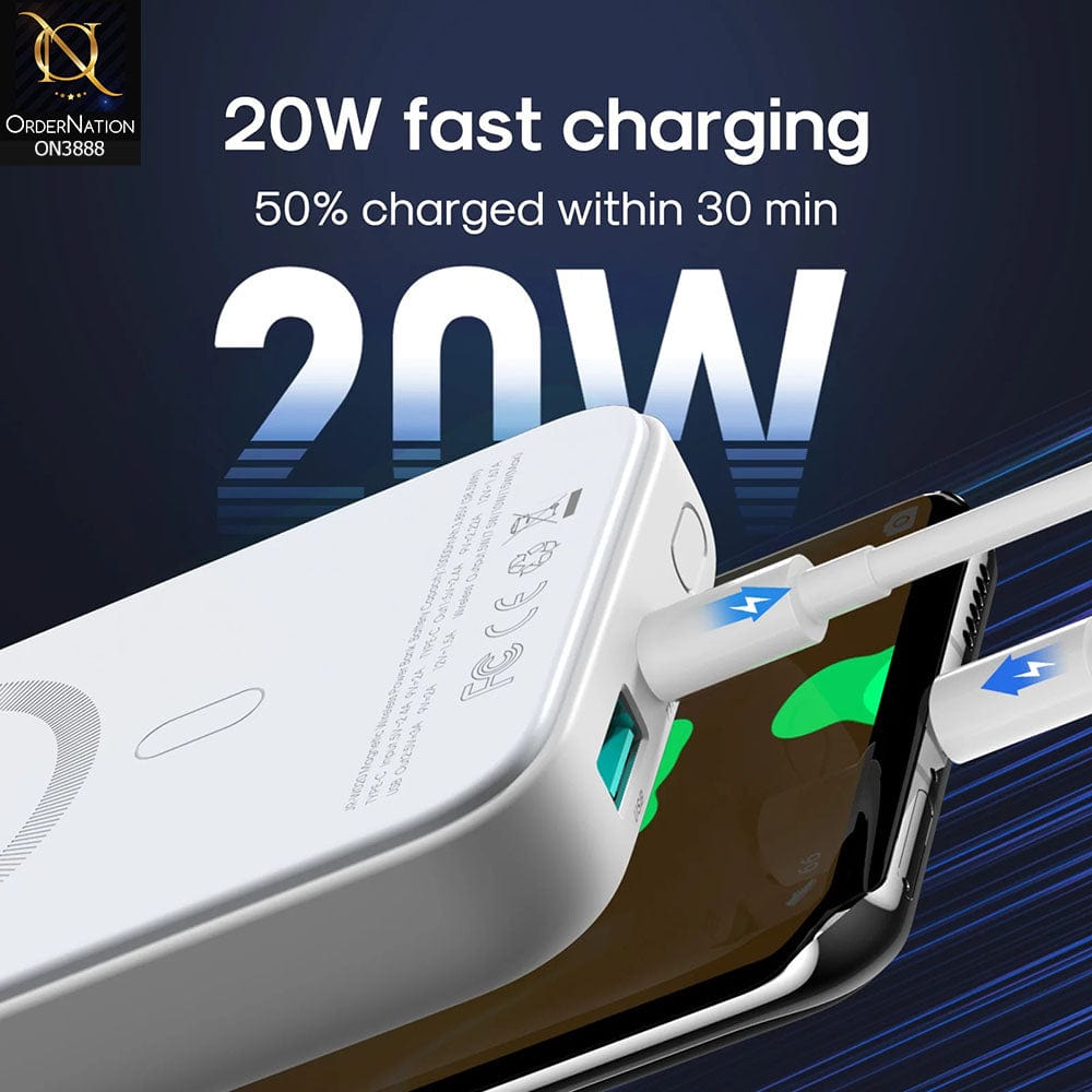 White - JOYROOM JR-W020 MINI MAGNETIC WIRELESS POWER BANK – 10000MAH