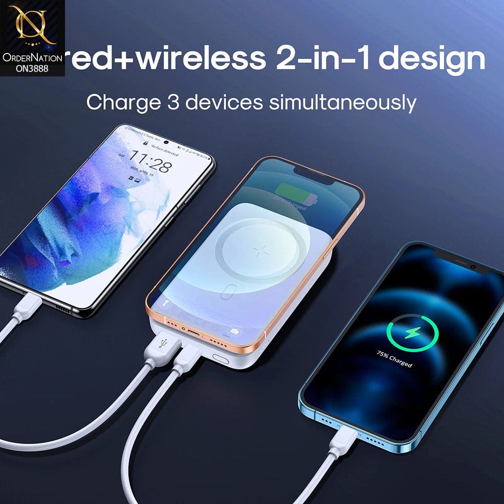 White - JOYROOM JR-W020 MINI MAGNETIC WIRELESS POWER BANK – 10000MAH