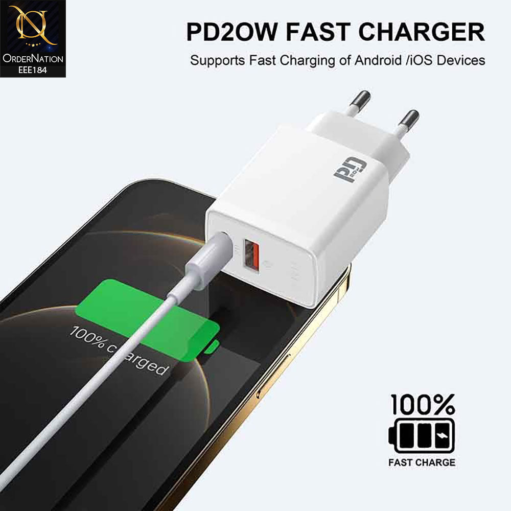 Lito LC09 20W Type-A and Type-C PD Dual Port Fast Charger - White