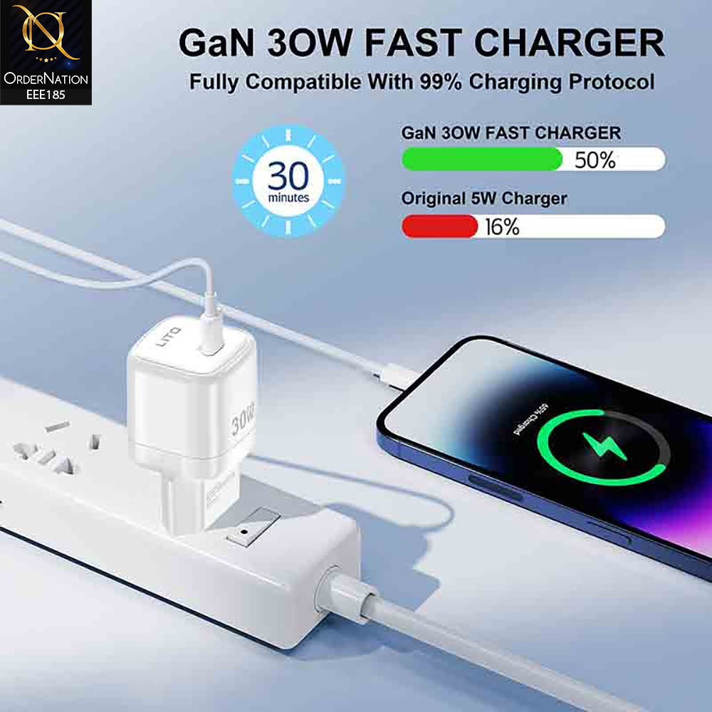 Lito LC11W Gan30W Type-C Fast Charger - white