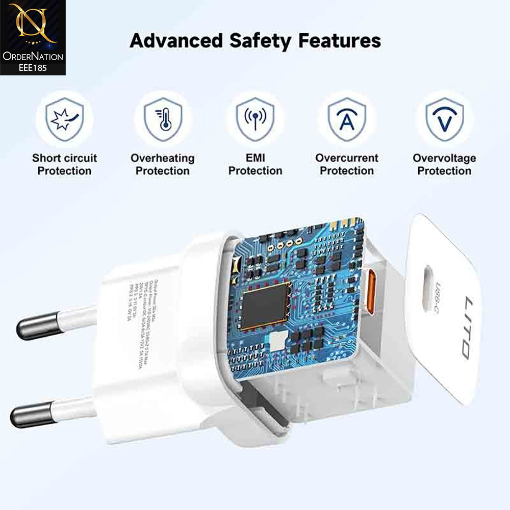 Lito LC11W Gan30W Type-C Fast Charger - white