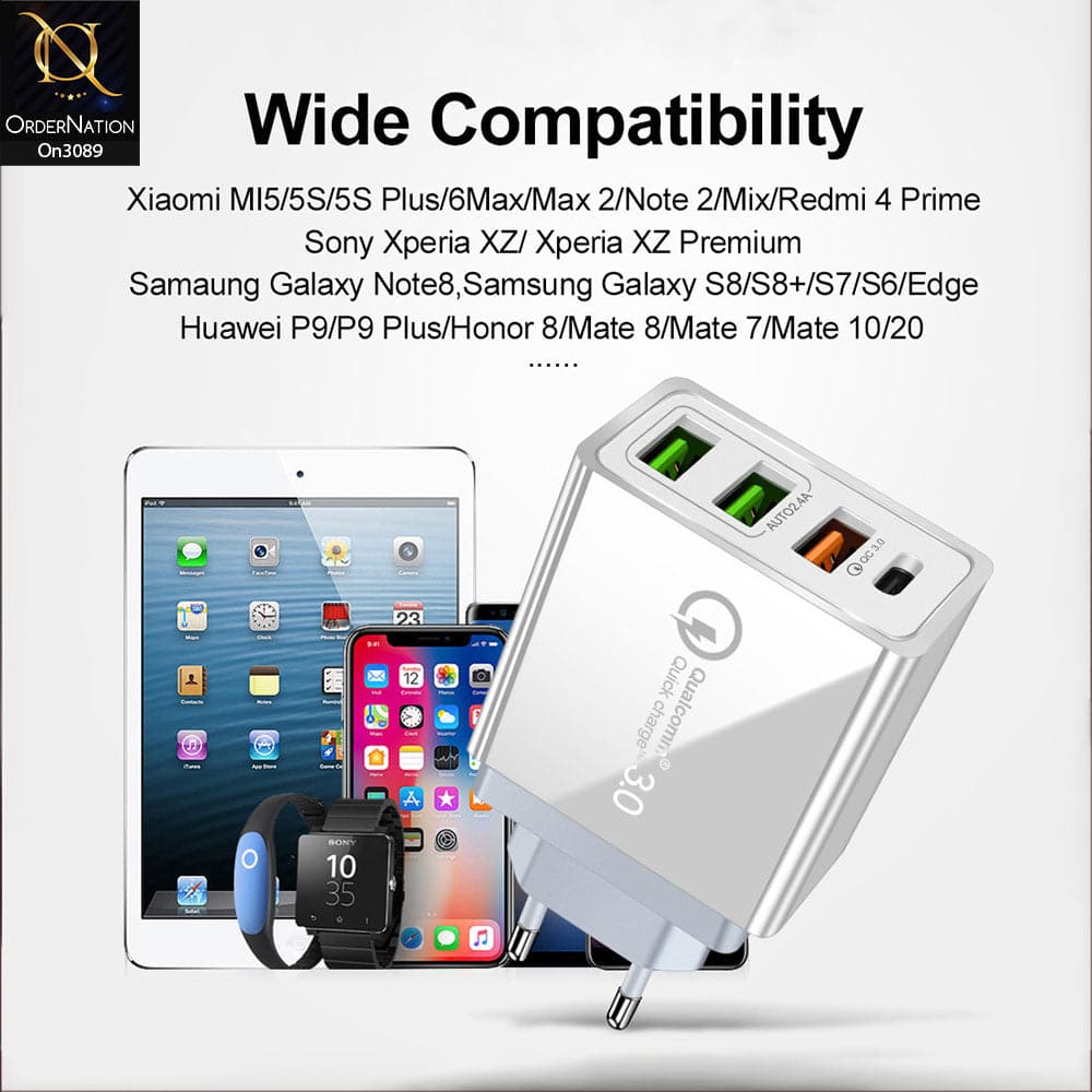 TE-Q820 - Power 3.0 Quick Wall Charger Fast Charging Head QC 3.0+2.1A Usb With Indicator Light For Latest iPhone, Samsung, Vivo, Infnix, Oppo, Xiaomi, etc Smartphones