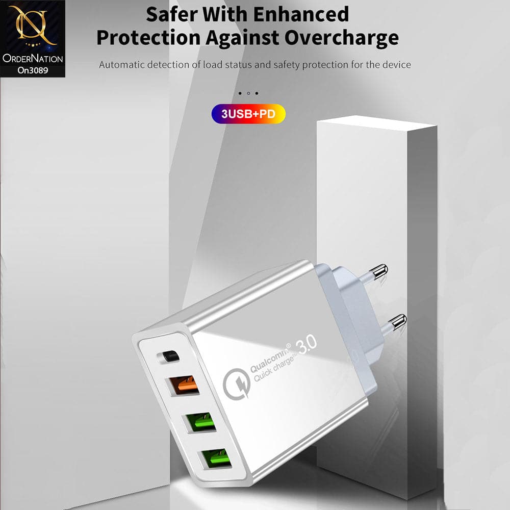 SLS-B09 - Qualcomm 3.0 Quick 18 Watts Wall Charger With 3 Usb Ports For Latest iPhone, Samsung, Vivo, Infnix, Oppo, Xiaomi, etc Smartphones