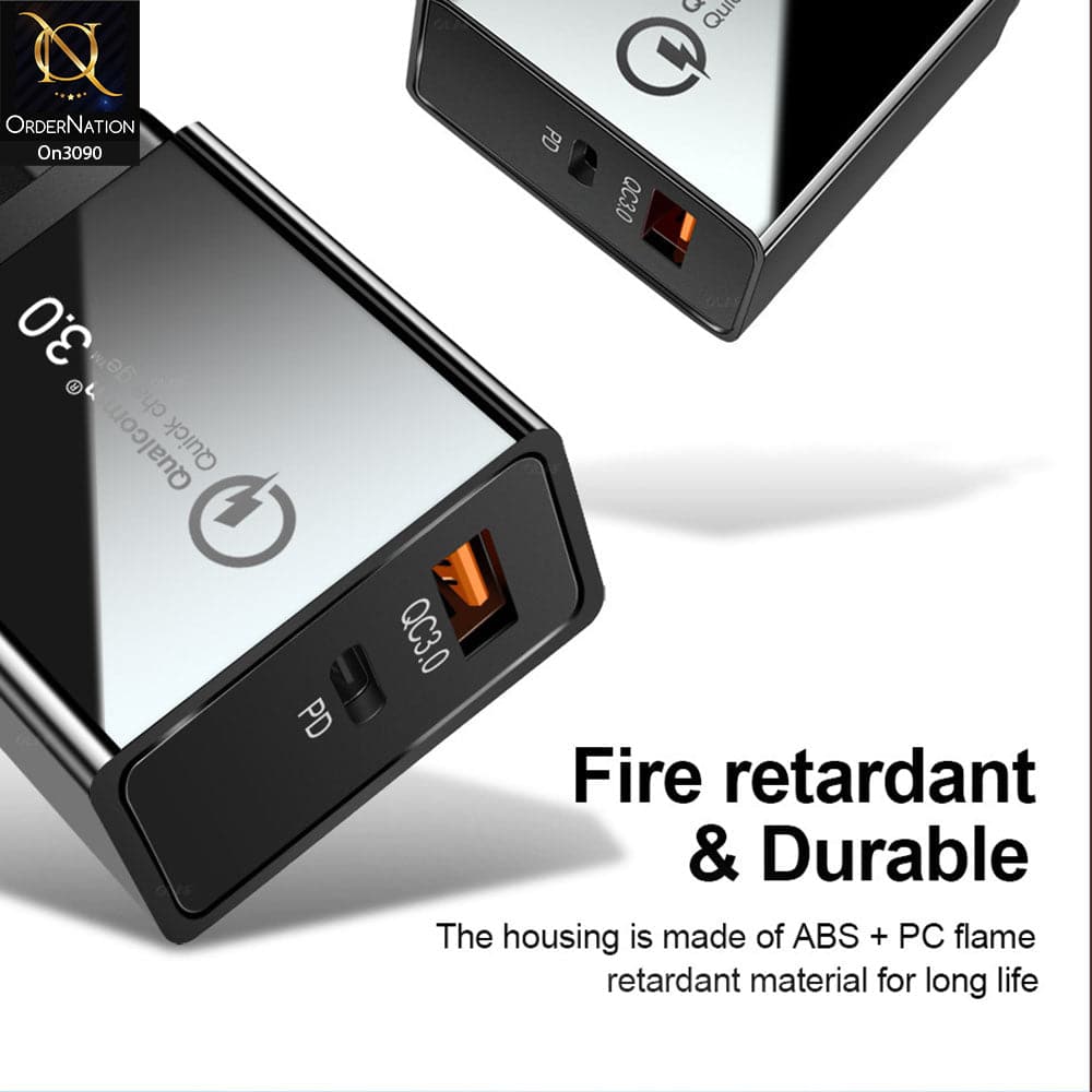SLS-B08 - Qualcomm 3.0 Quick Wall Charger With 1 Usb Port and 2.0 QC PD intelligent Fast Charge For Latest iPhone, Samsung, Vivo, Infnix, Oppo, Xiaomi, etc Smartphones