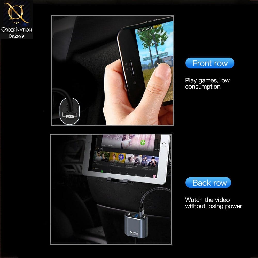 Black And Gray - ToTu 30W - DCCQ-006 - Speedy Series 4 USB Output Fast Car Charging Charger