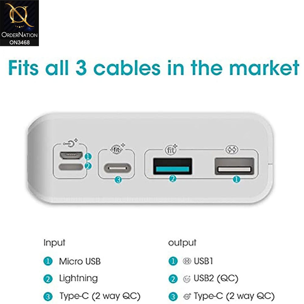 White -Romoss sense 8 30000mAh 18W Fast Charge Type-C PD 3 Outputs & 3 Inputs Power Bank