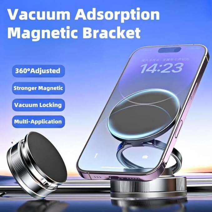 360° Adjustable Vacuum Magnetic Phone Holder, Suction Cup Phone Mount for Magsafe, Portable Cell Phone Holder for Car,Makeup/Gym/Mirror, Fit for iPhone 11 and Above