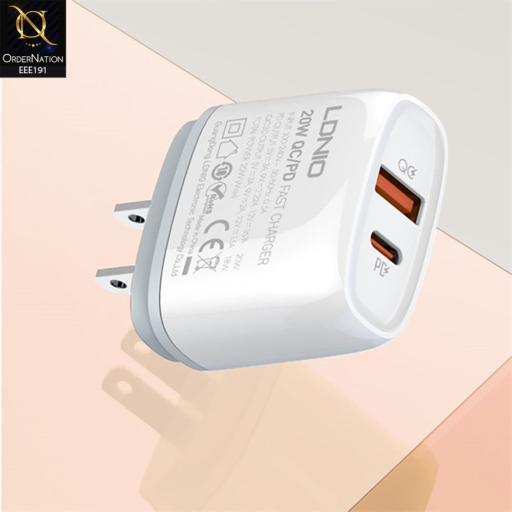 LDNIO Q229 20W Type-C And Type-A PD+QC3.0 Fast Charger - White