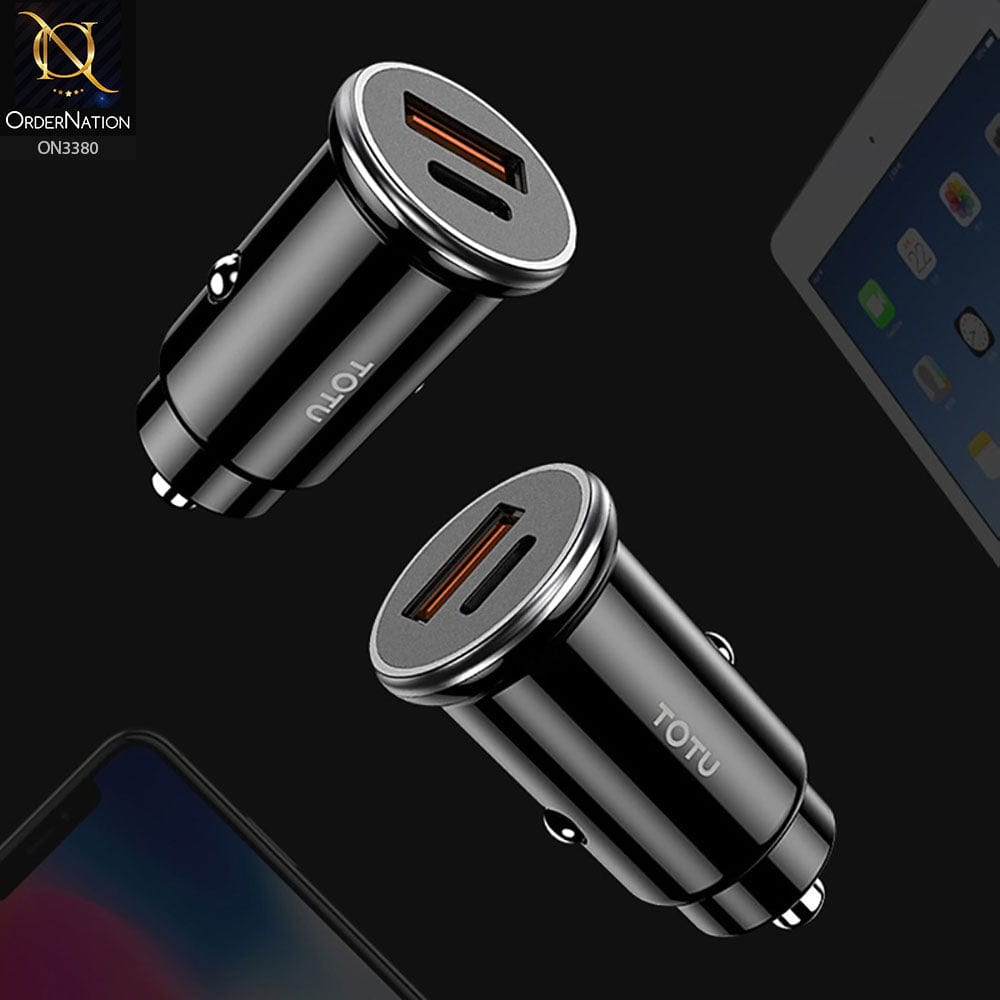 Black - ToTu DCCPD-02 - Elite Series Double Usb Ports strong power PD car charger, qc 3.0 car charger