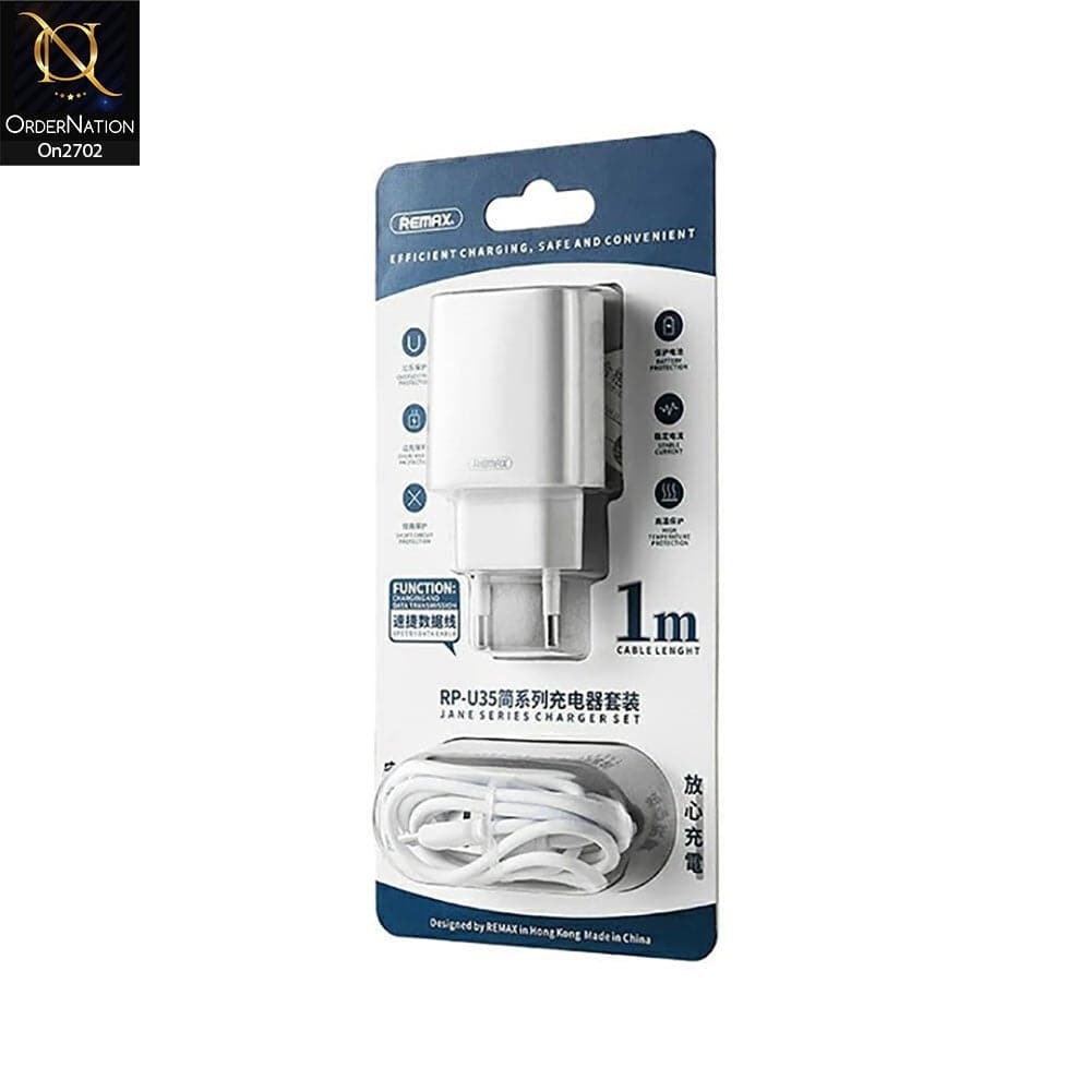 White - Remax Rp-U35 Jane Series Set Home Charger 2 Usb + Lightning Cable For iPhone