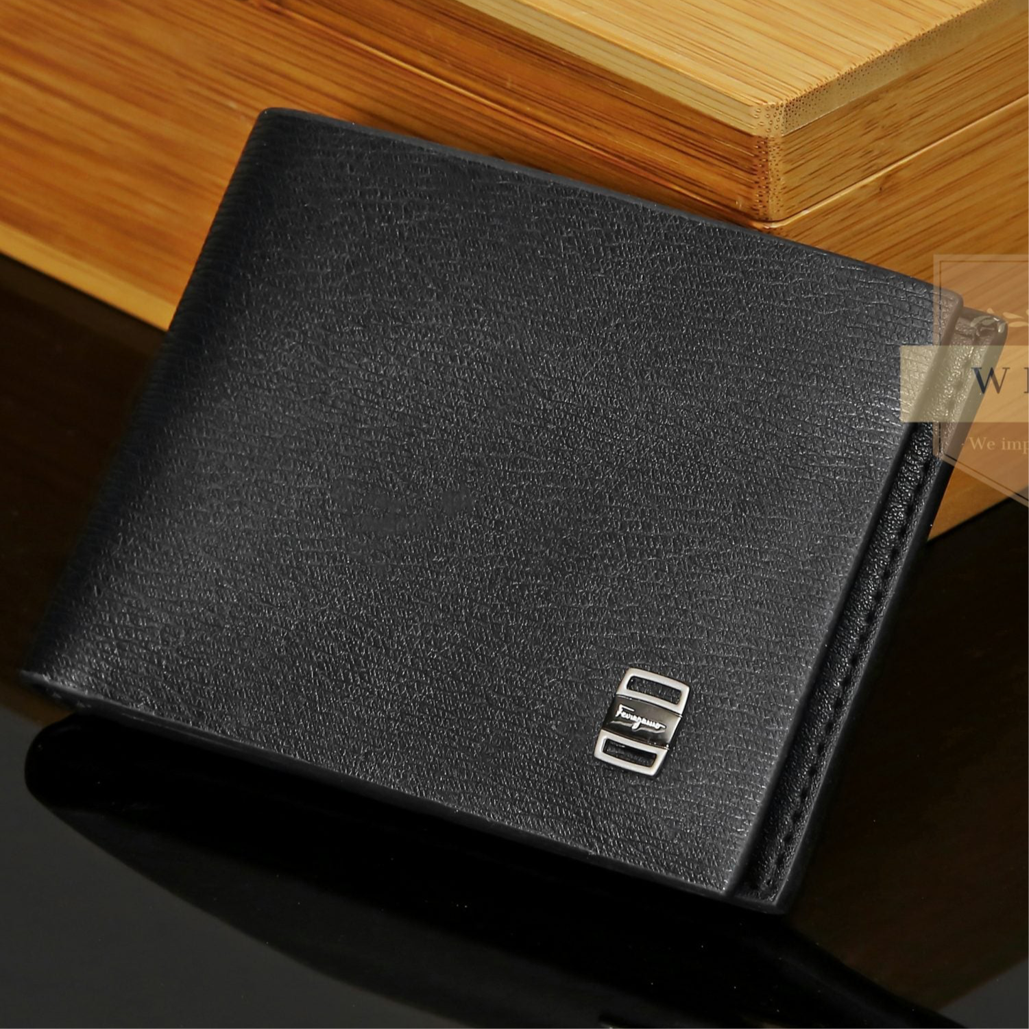 Black Leather Bifold Wallet For Men ( 90B)