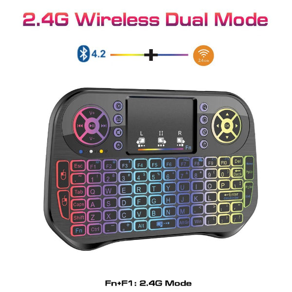 i10 Mini Wireless + Bluetooth Air Mouse With Touchpad 7 Color Backlit Light 2.4Ghz