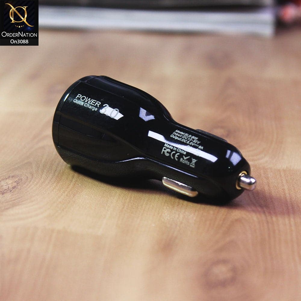 Black - SLS-B05 - Power 3.0 Quick Usb Car Charger For Latest iPhone, Samsung, Vivo, Infnix, Oppo, Xiaomi, etc Smartphones