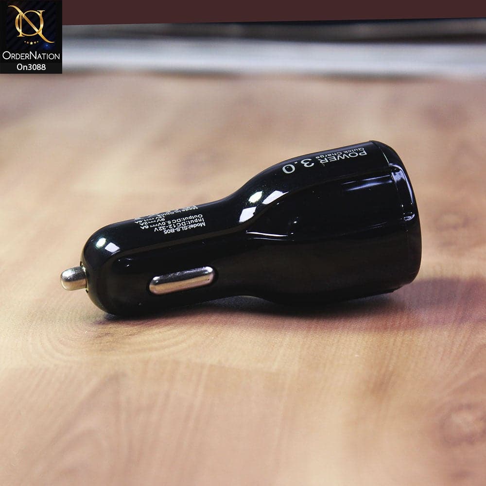 Black - SLS-B05 - Power 3.0 Quick Usb Car Charger For Latest iPhone, Samsung, Vivo, Infnix, Oppo, Xiaomi, etc Smartphones