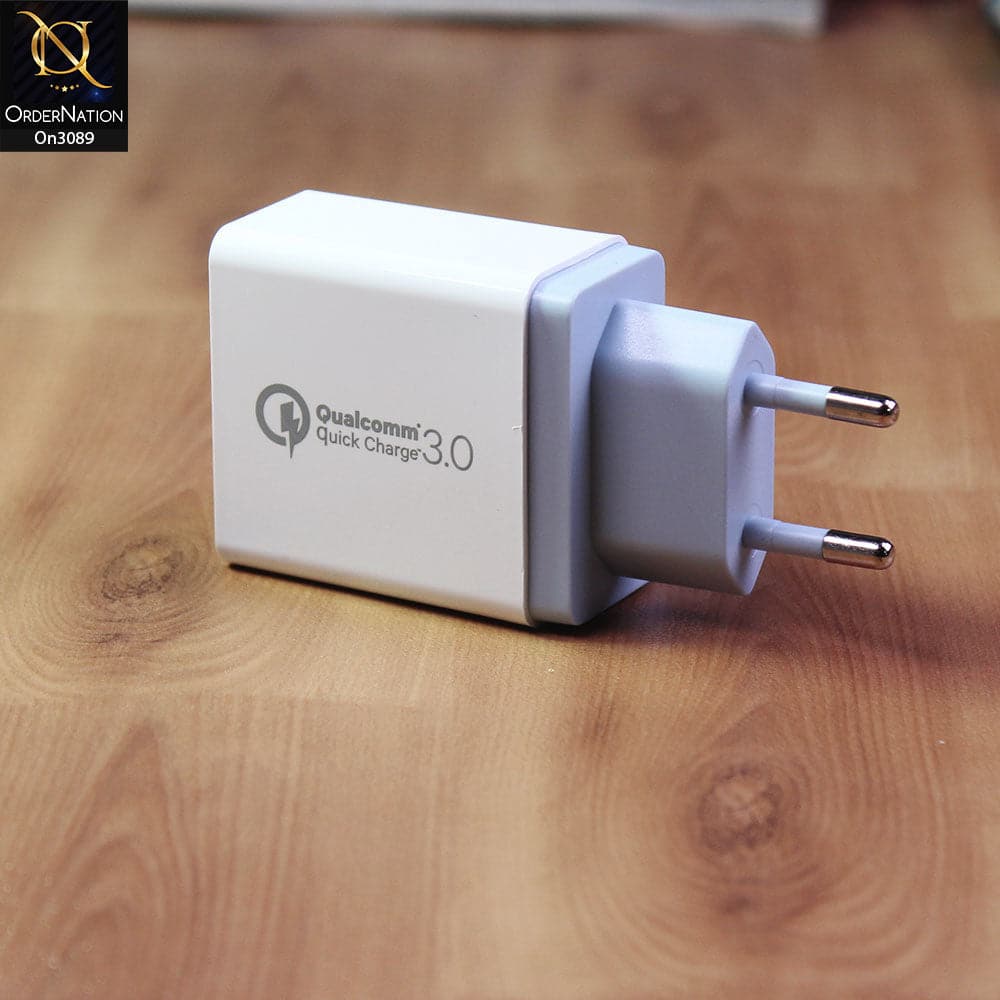 SLS-B09 - Qualcomm 3.0 Quick 18 Watts Wall Charger With 3 Usb Ports For Latest iPhone, Samsung, Vivo, Infnix, Oppo, Xiaomi, etc Smartphones
