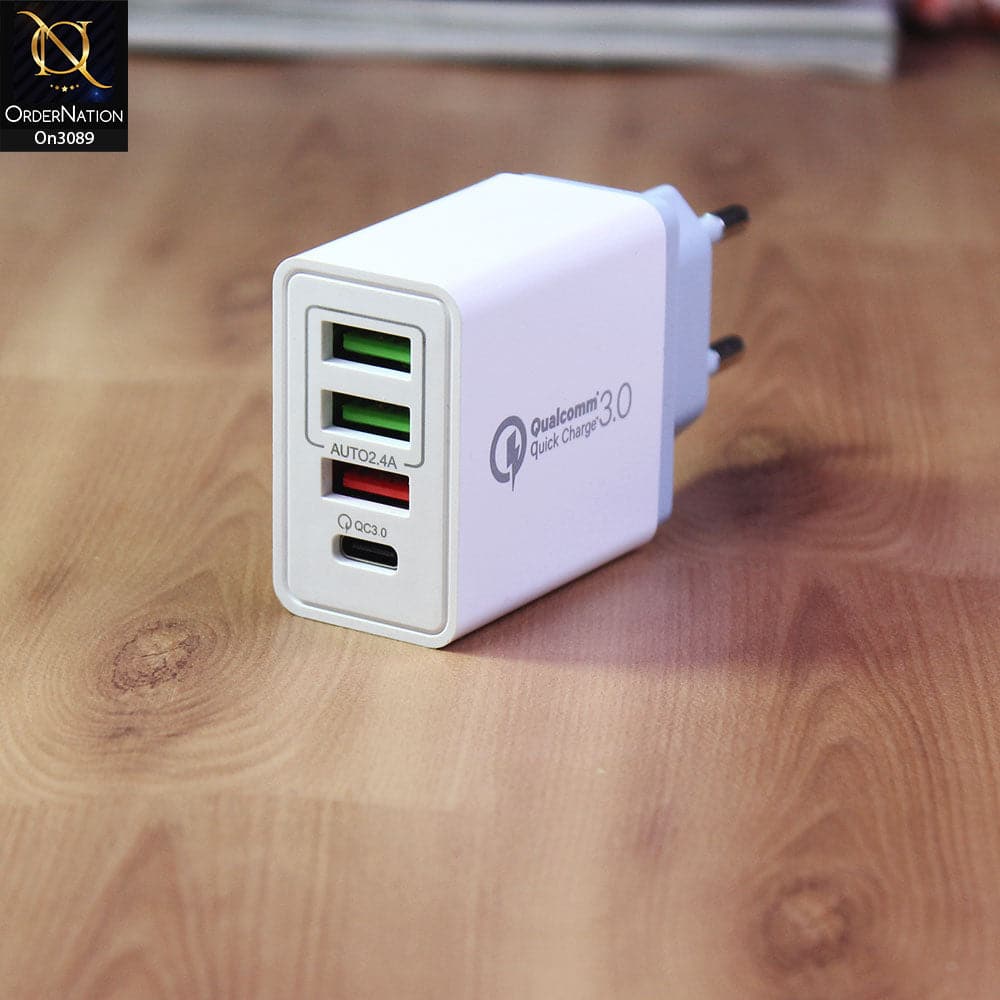 SLS-B09 - Qualcomm 3.0 Quick 18 Watts Wall Charger With 3 Usb Ports For Latest iPhone, Samsung, Vivo, Infnix, Oppo, Xiaomi, etc Smartphones