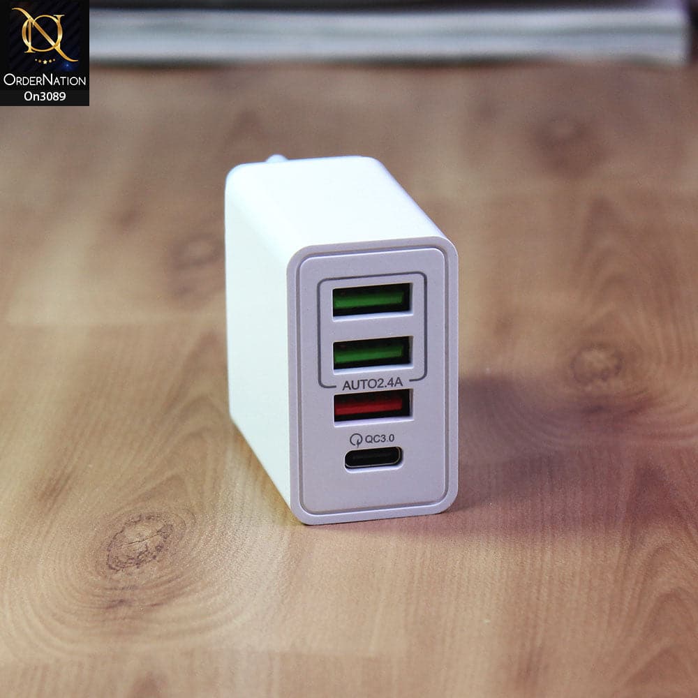 SLS-B09 - Qualcomm 3.0 Quick 18 Watts Wall Charger With 3 Usb Ports For Latest iPhone, Samsung, Vivo, Infnix, Oppo, Xiaomi, etc Smartphones