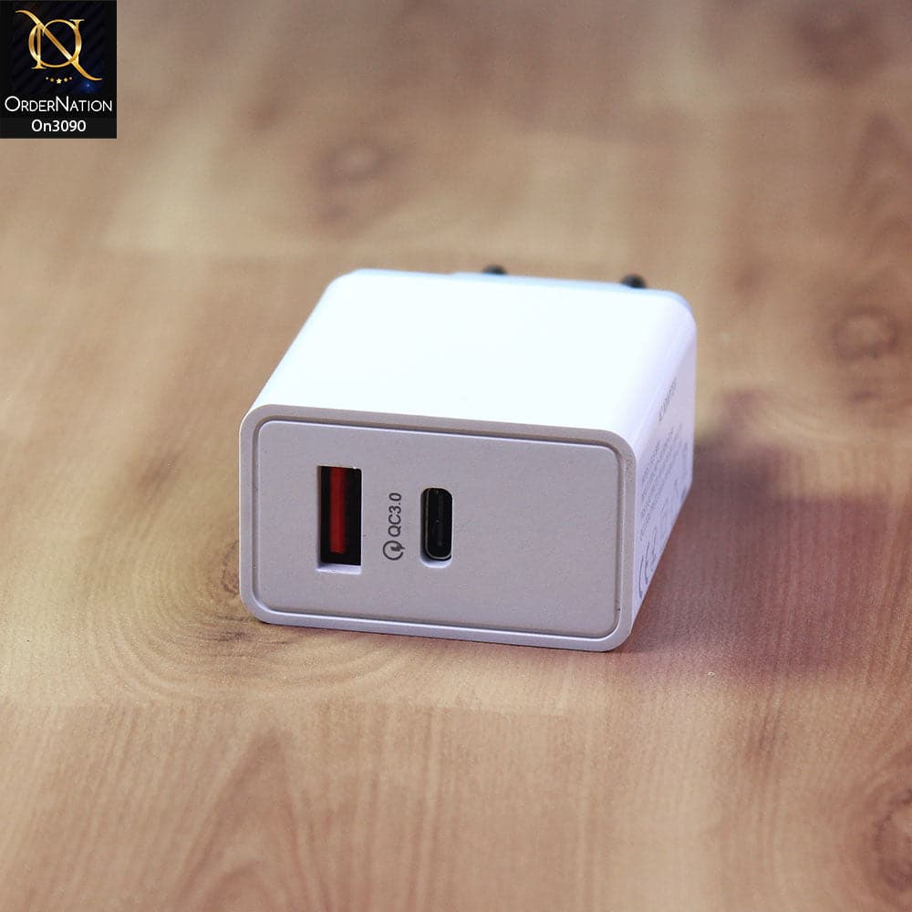 SLS-B08 - Qualcomm 3.0 Quick Wall Charger With 1 Usb Port and 2.0 QC PD intelligent Fast Charge For Latest iPhone, Samsung, Vivo, Infnix, Oppo, Xiaomi, etc Smartphones