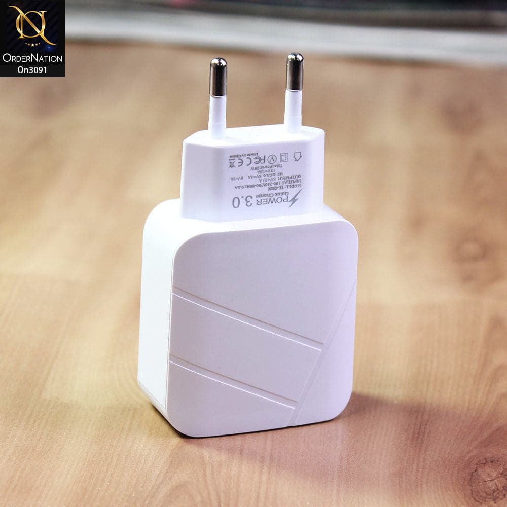 TE-Q820 - Power 3.0 Quick Wall Charger Fast Charging Head QC 3.0+2.1A Usb With Indicator Light For Latest iPhone, Samsung, Vivo, Infnix, Oppo, Xiaomi, etc Smartphones