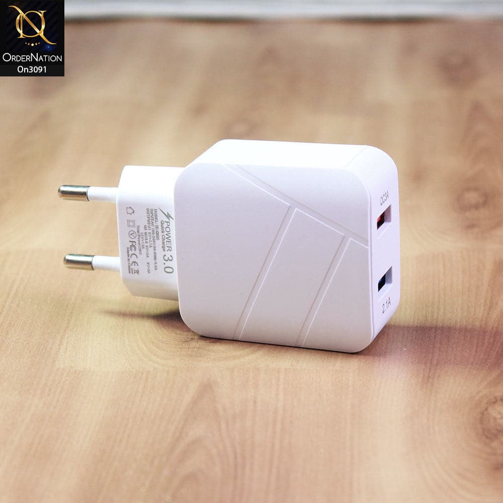 TE-Q820 - Power 3.0 Quick Wall Charger Fast Charging Head QC 3.0+2.1A Usb With Indicator Light For Latest iPhone, Samsung, Vivo, Infnix, Oppo, Xiaomi, etc Smartphones