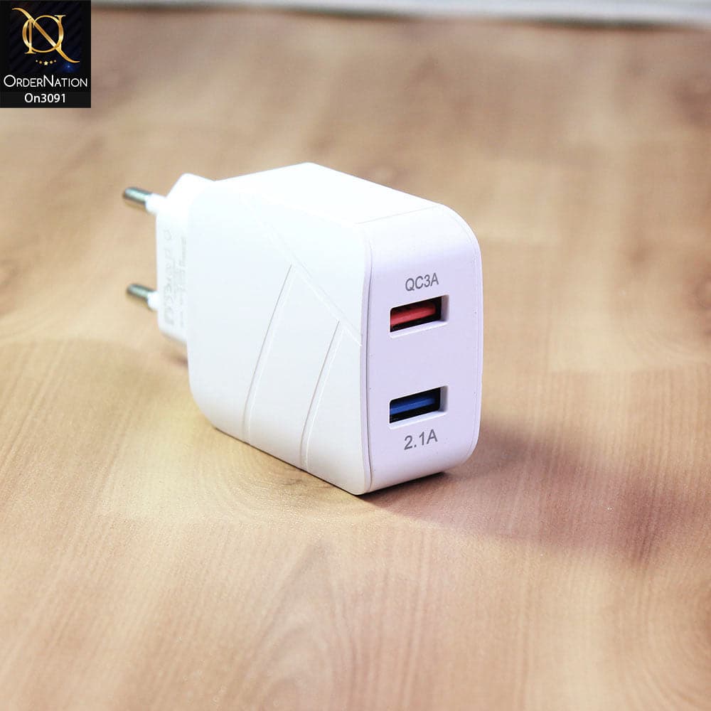 TE-Q820 - Power 3.0 Quick Wall Charger Fast Charging Head QC 3.0+2.1A Usb With Indicator Light For Latest iPhone, Samsung, Vivo, Infnix, Oppo, Xiaomi, etc Smartphones