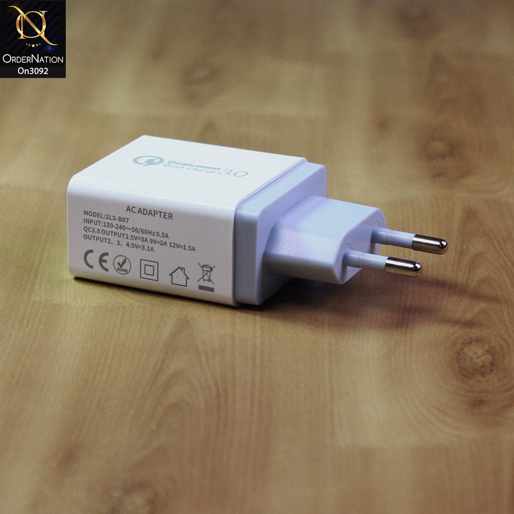 SLS-B07 - Qualcomm 3.0 Quick Charger With 4 Port Usb Fast Charging For Latest iPhone, Samsung, Vivo, Infnix, Oppo, Xiaomi, etc Smartphones