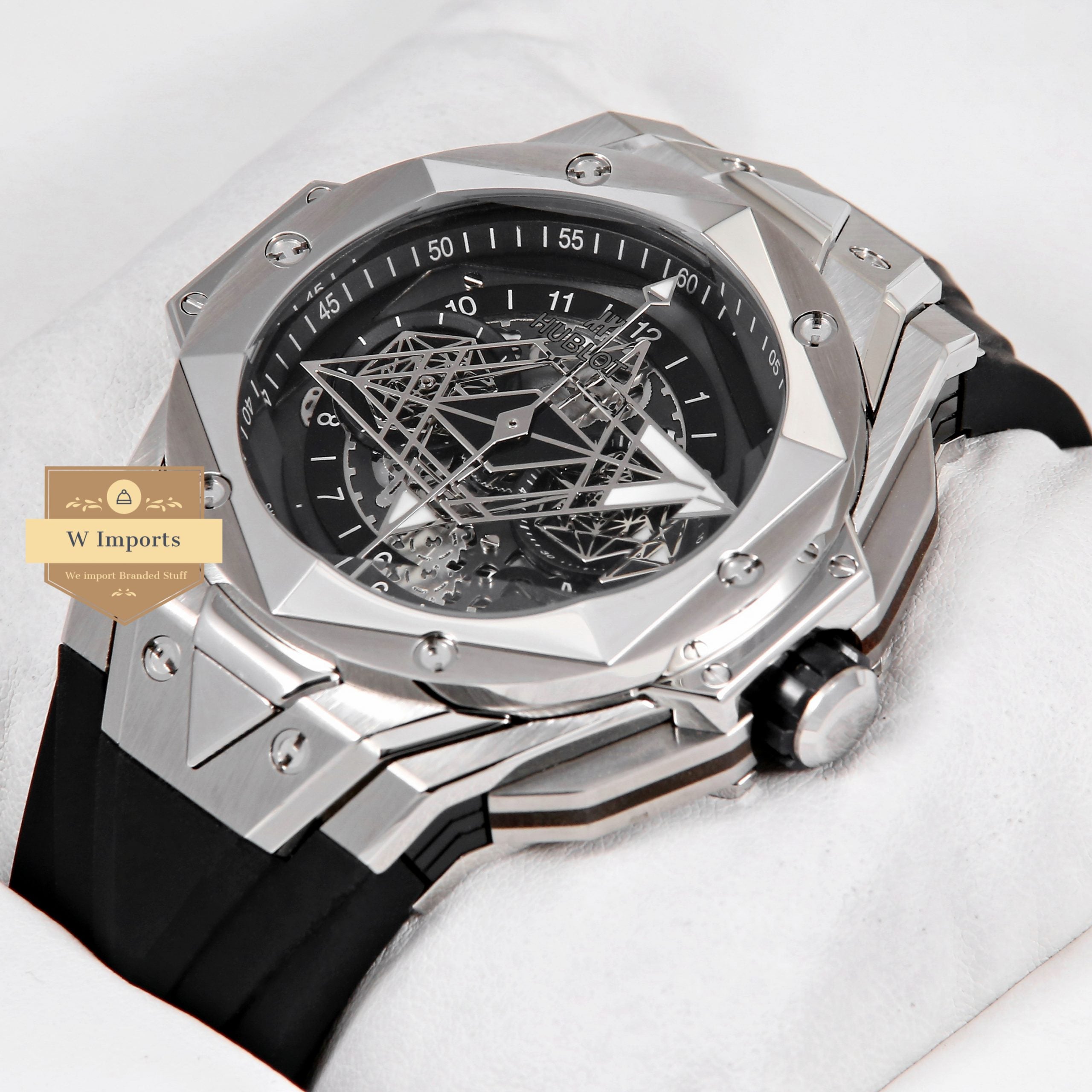 Latest Collection Chronograph Silver Case With Black Rubber Strap