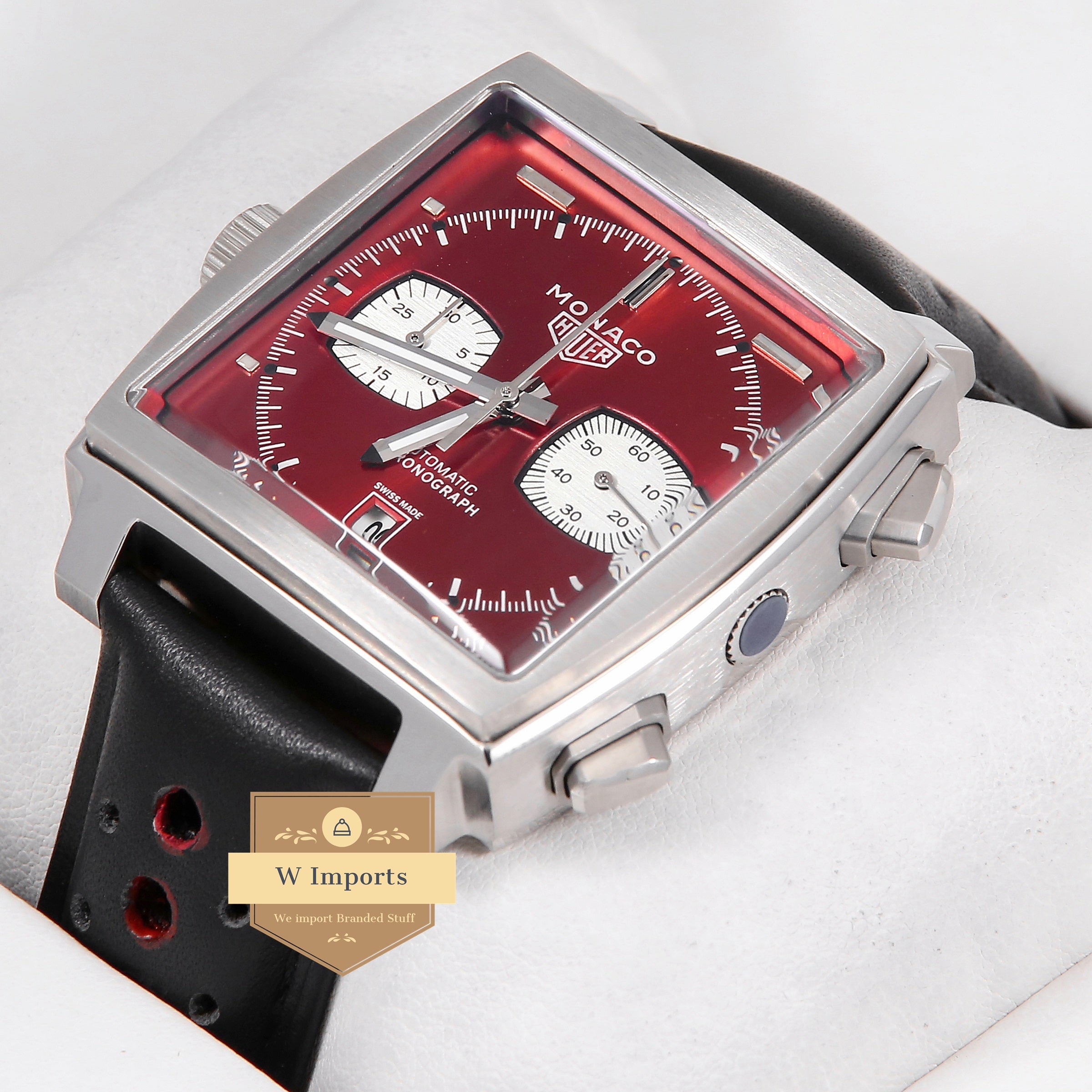 Latest Collection Silver Case With Red Dial Black Leather Strap