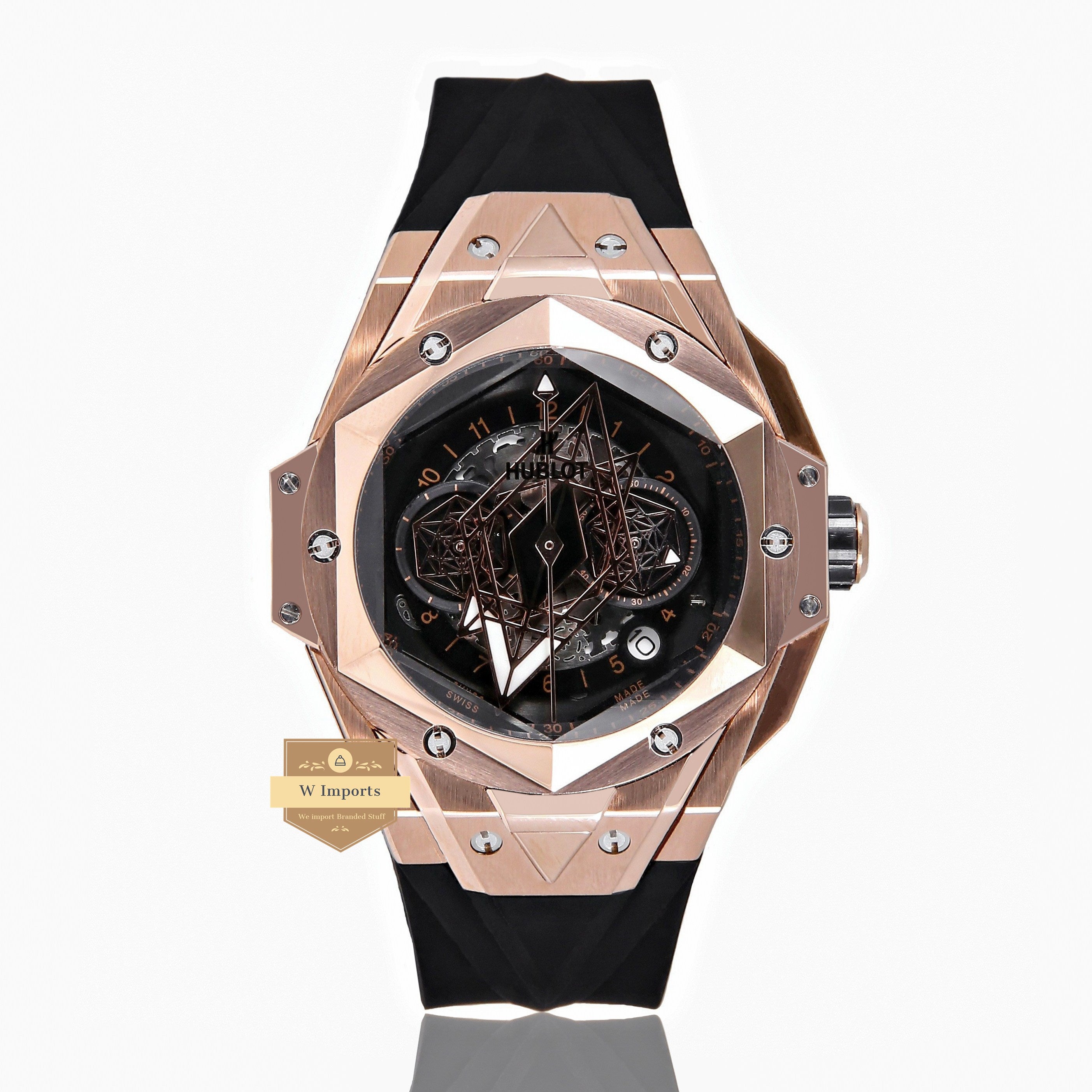 Latest Collection Chronograph Rose Gold Case With Black Rubber Strap