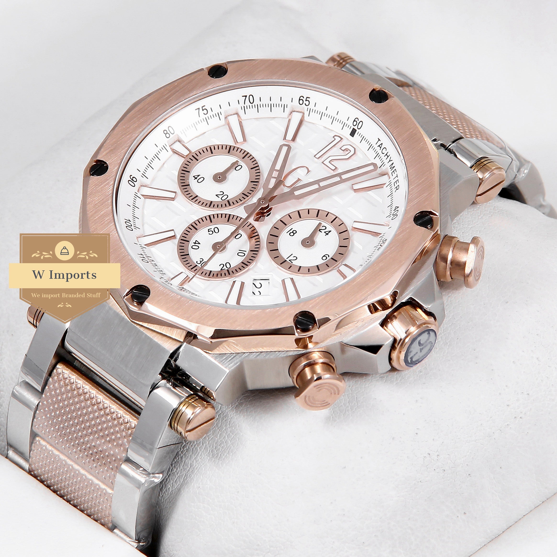 Latest Collection Chronograph Two Tone Rose Gold With White Dial