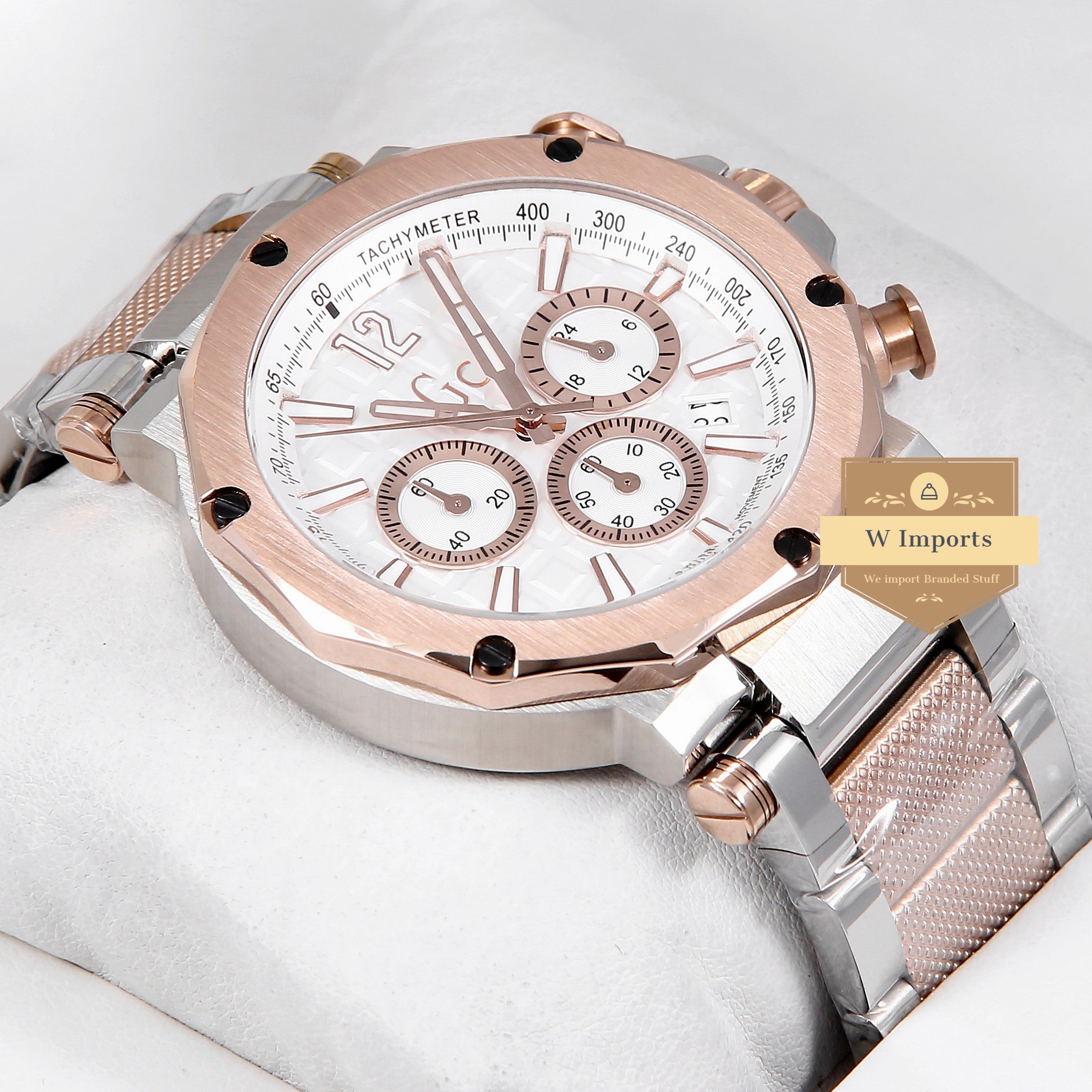 Latest Collection Chronograph Two Tone Rose Gold With White Dial
