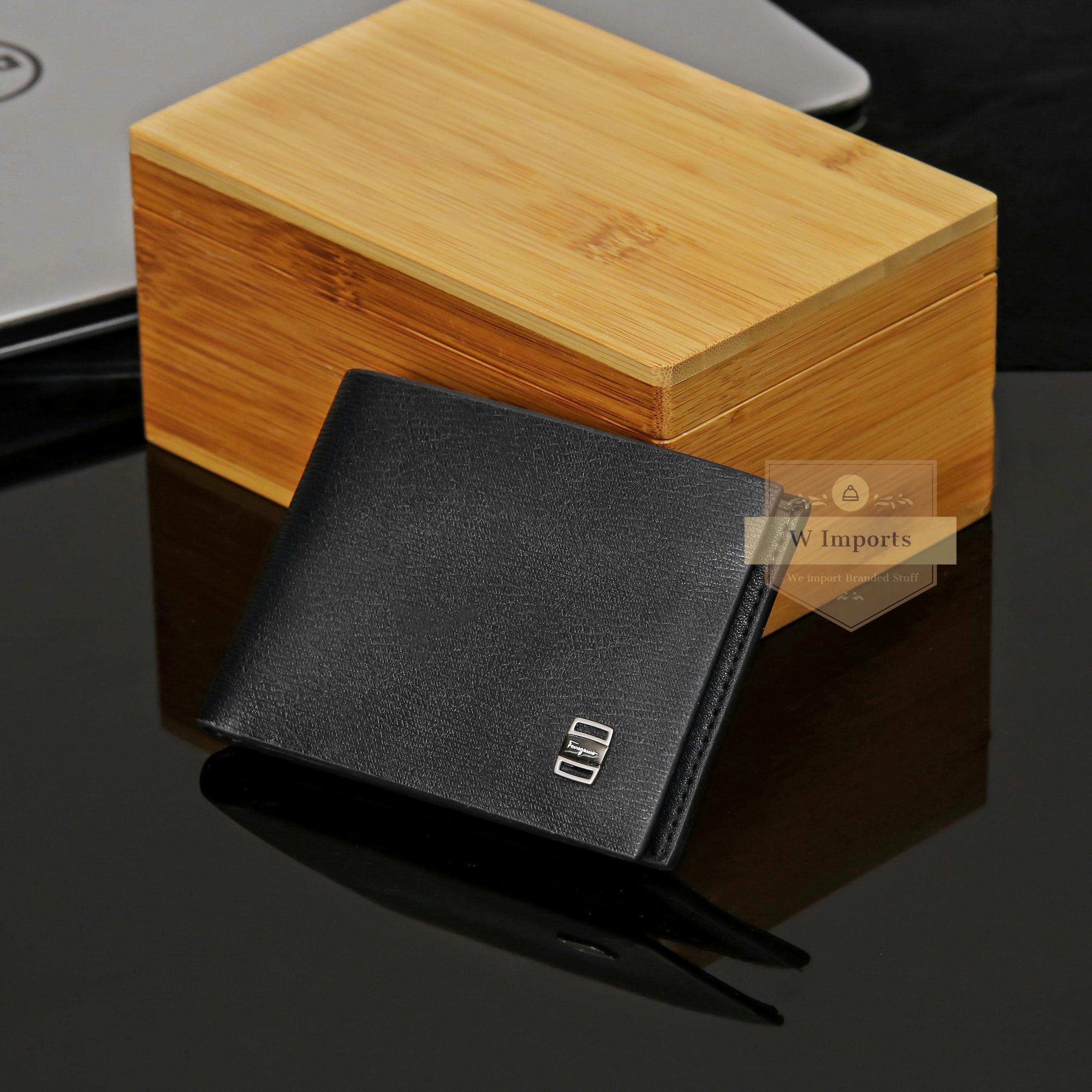 Black Leather Bifold Wallet For Men ( 90B)