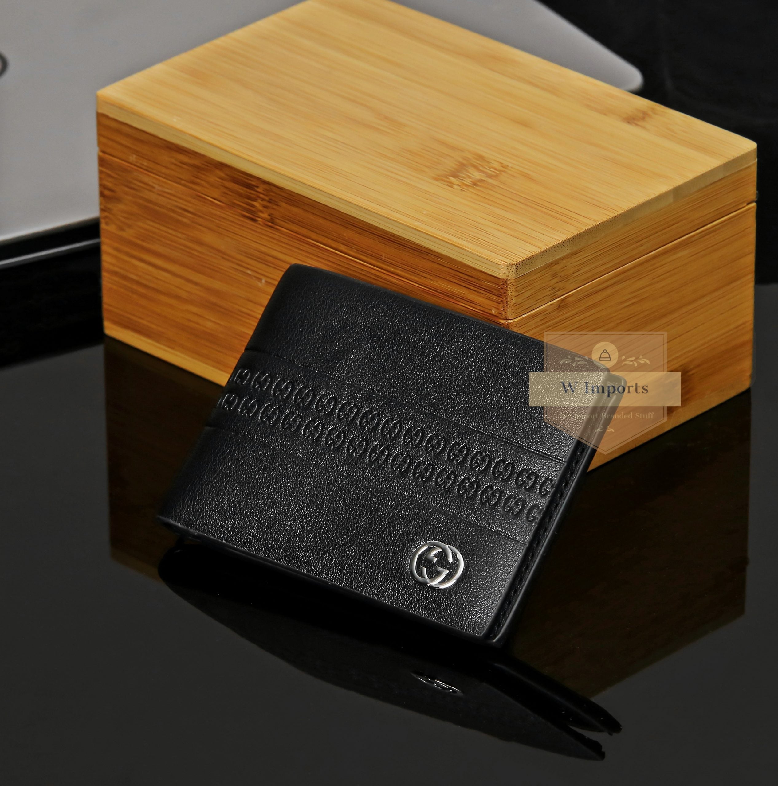 Latest GG Logo Black Leather Bifold Wallet For Men ( 51B )