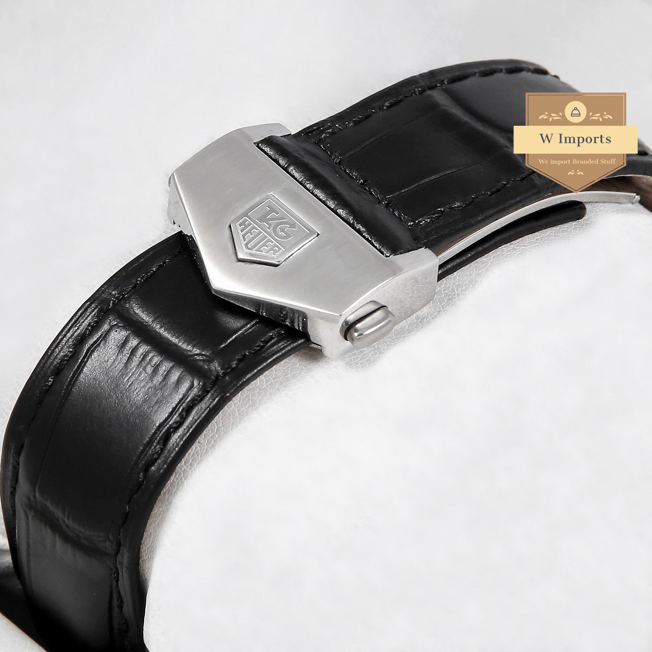 Latest Collection Chronograph Silver Case With Black Dial & Black Leather Strap