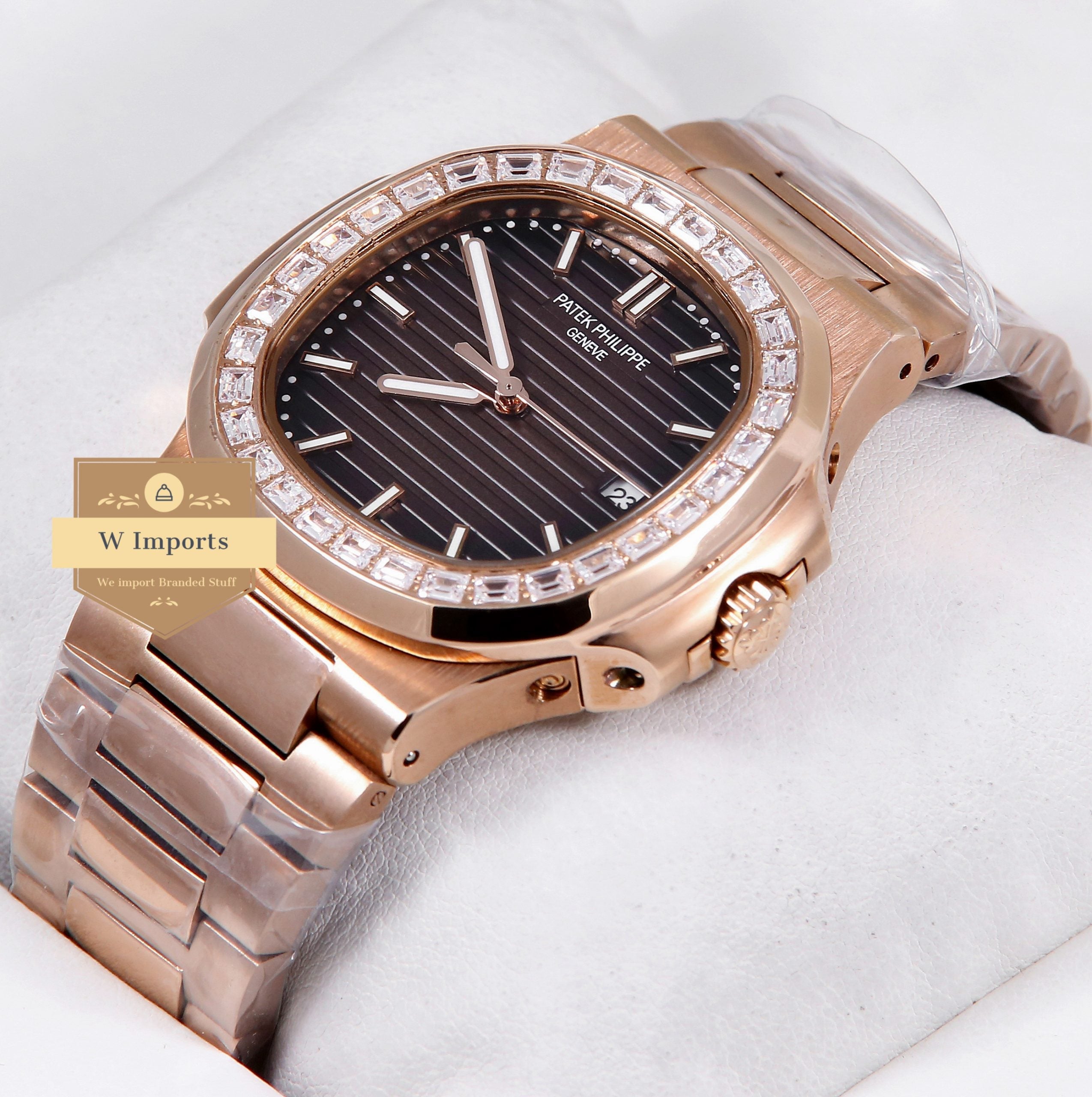 Latest Collection Rose Gold Case Stone Bezel With Brown Dial