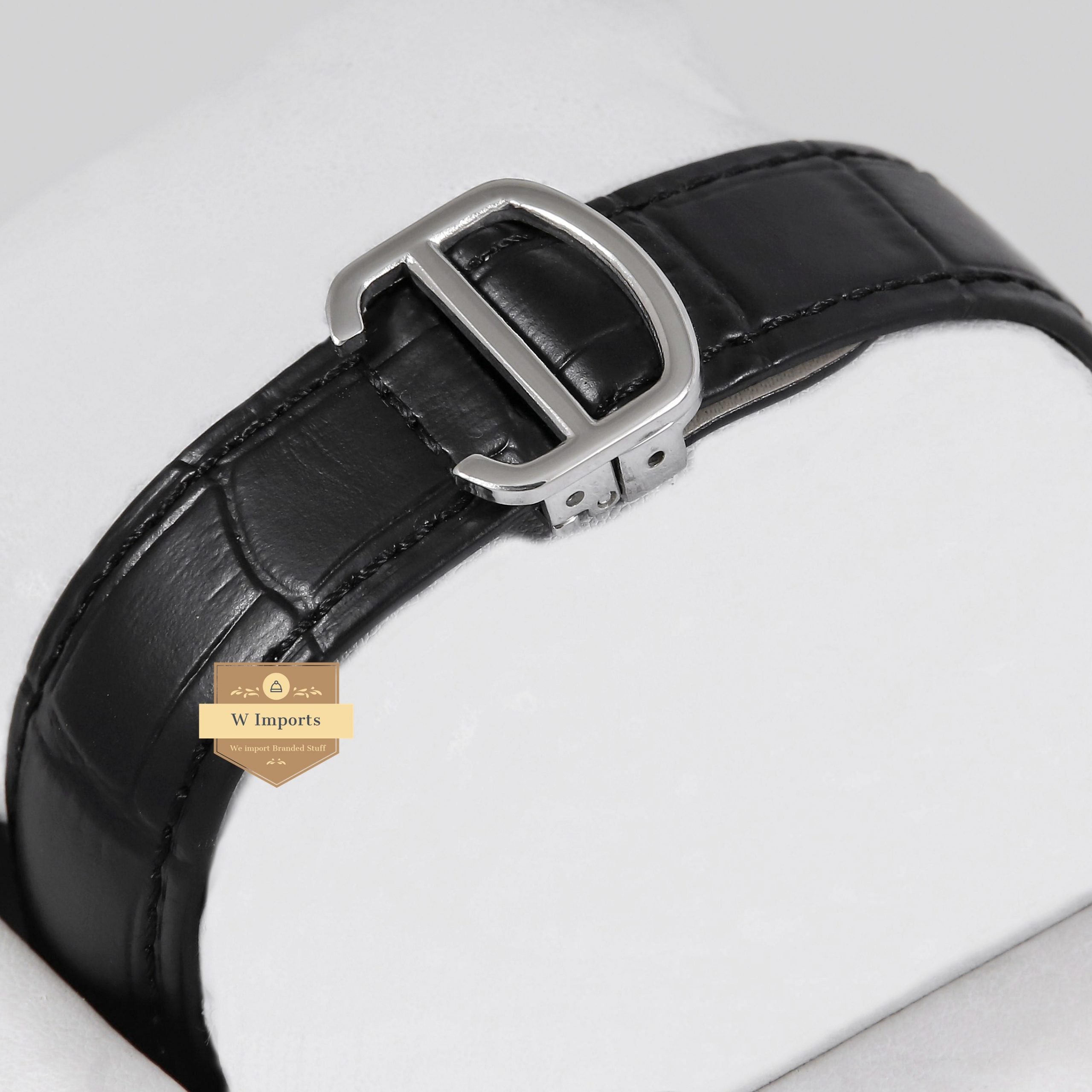 Latest Collection Chronograph Silver Case With Black Dial & Leather Strap