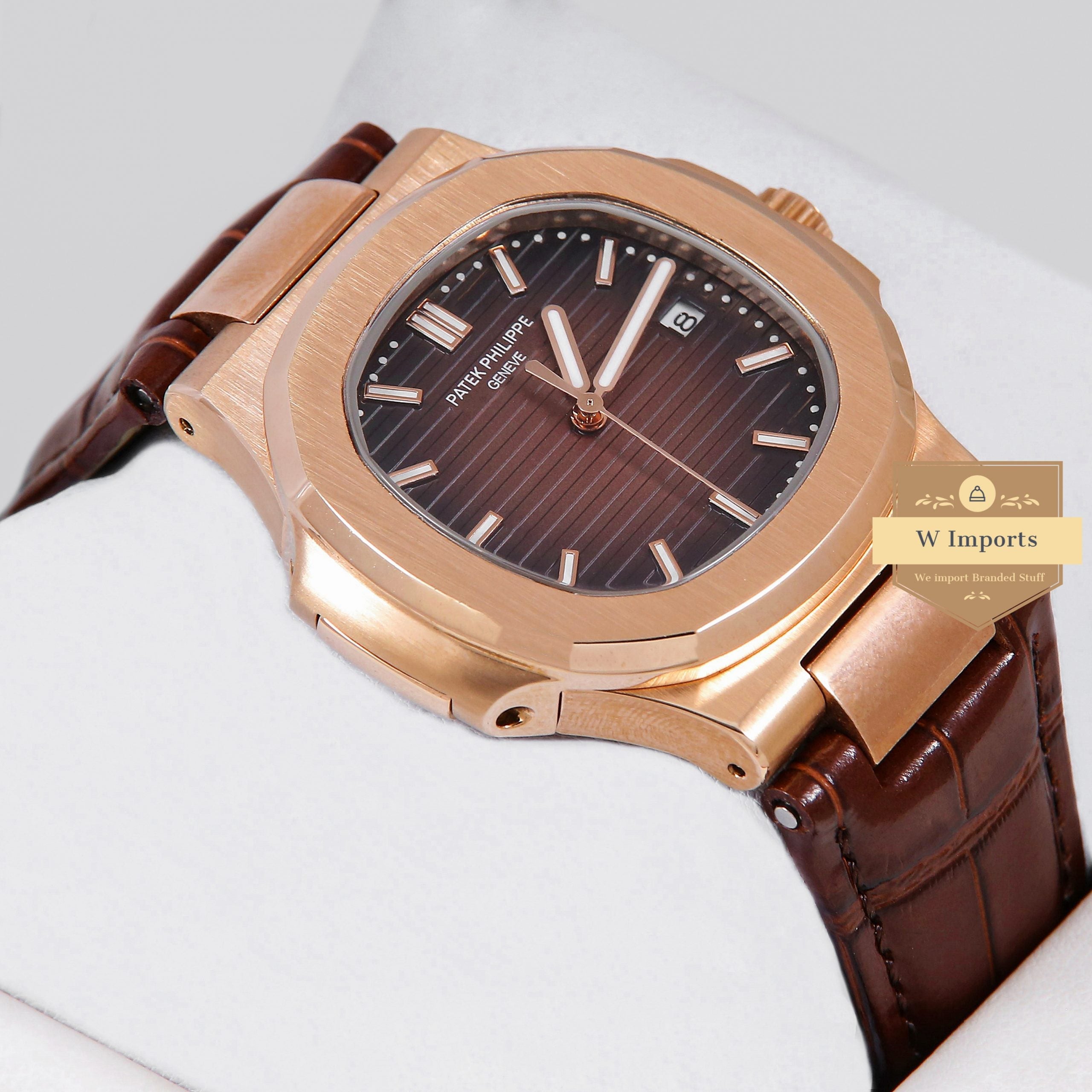 Latest Collection Rose Gold Case With Deep Brown Dial & Leather Strap Automatic Watch