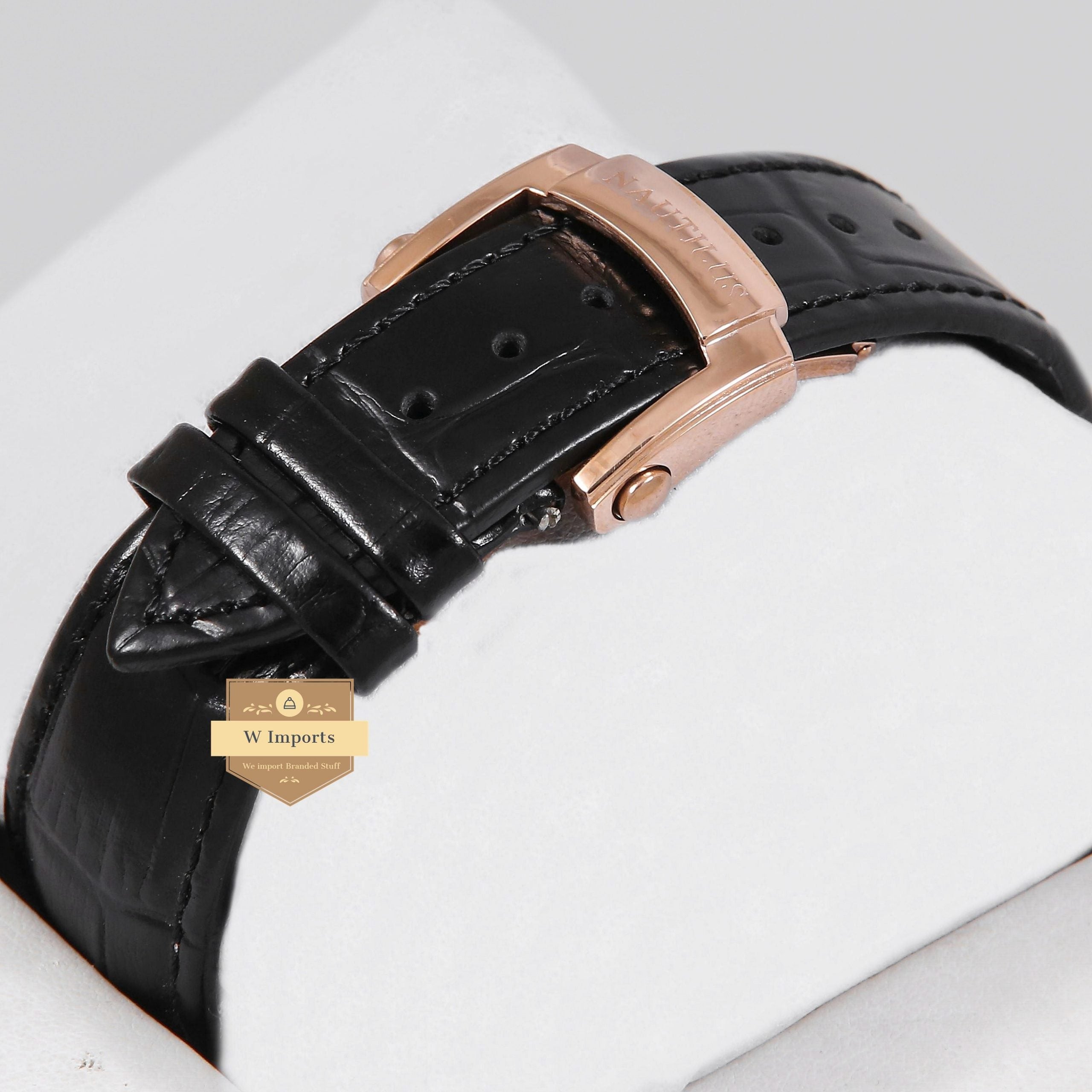 Latest Collection Chronograph Rose Gold Case With Deep Black Dial & Leather Strap Automatic Watch