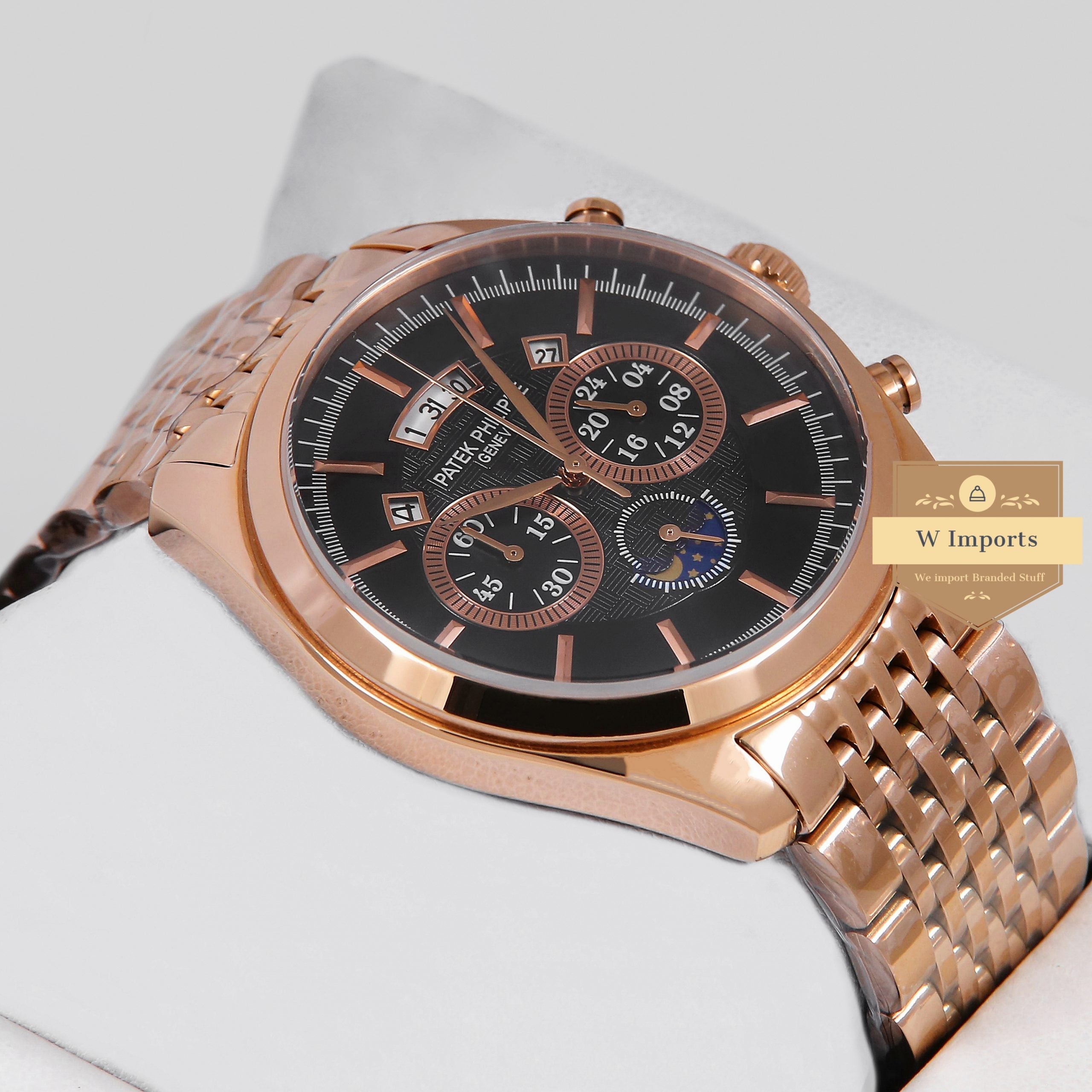 Latest Collection Chronograph & Moonphase Rose Gold With Black Dial
