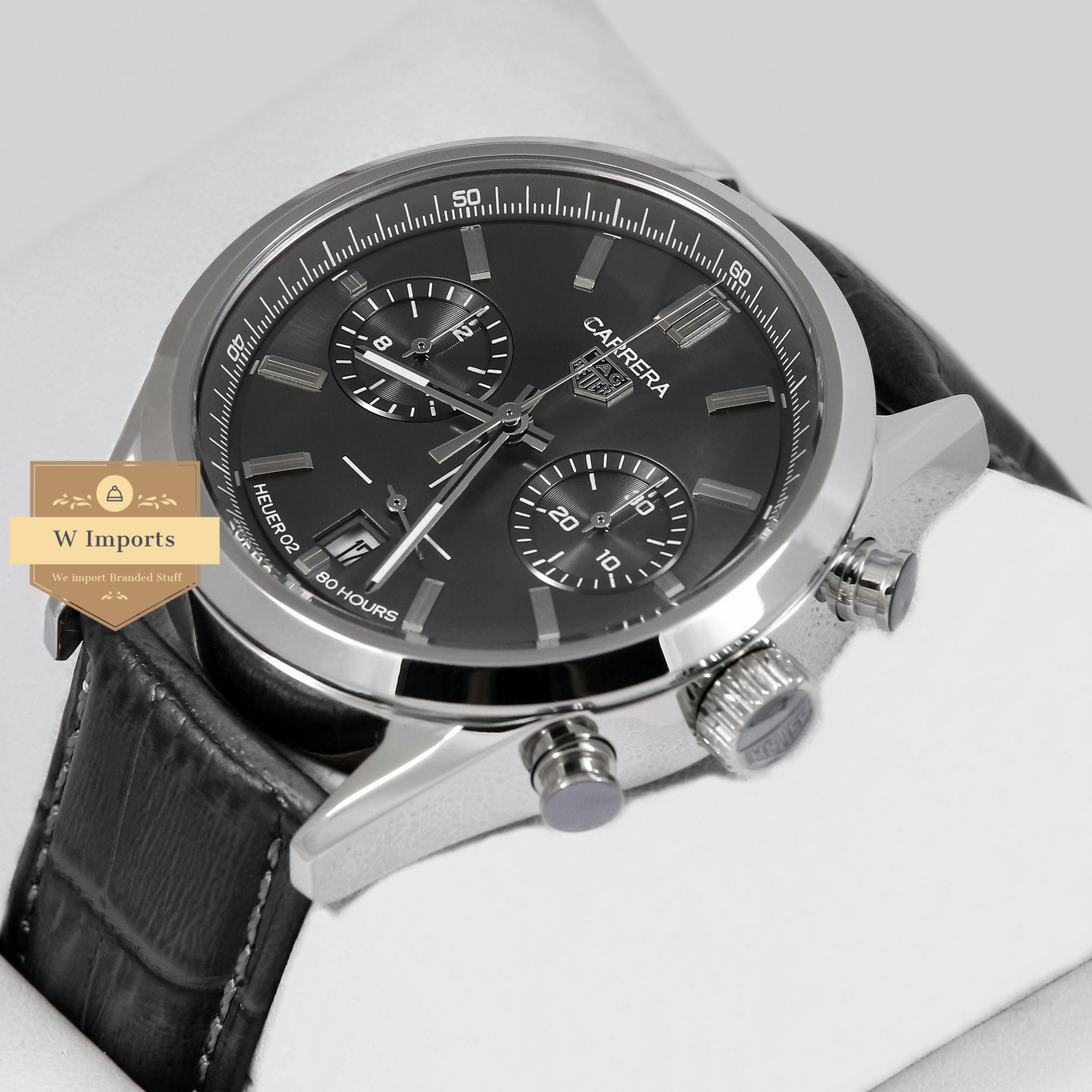 Latest Collection Chronograph Silver Case With Grey Dial & Leather Strap