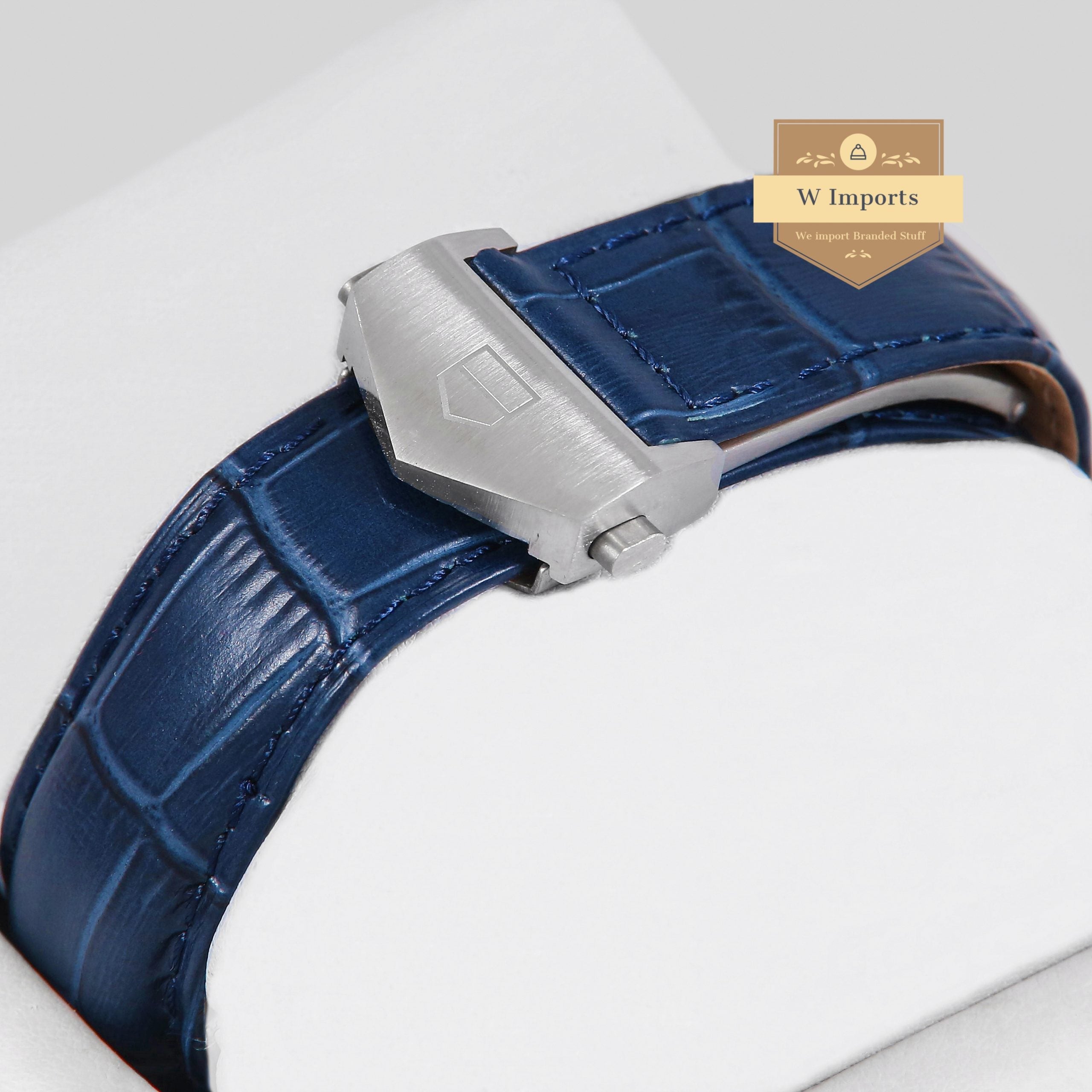 Latest Collection Chronograph Silver Case With Blue Dial & Leather Strap