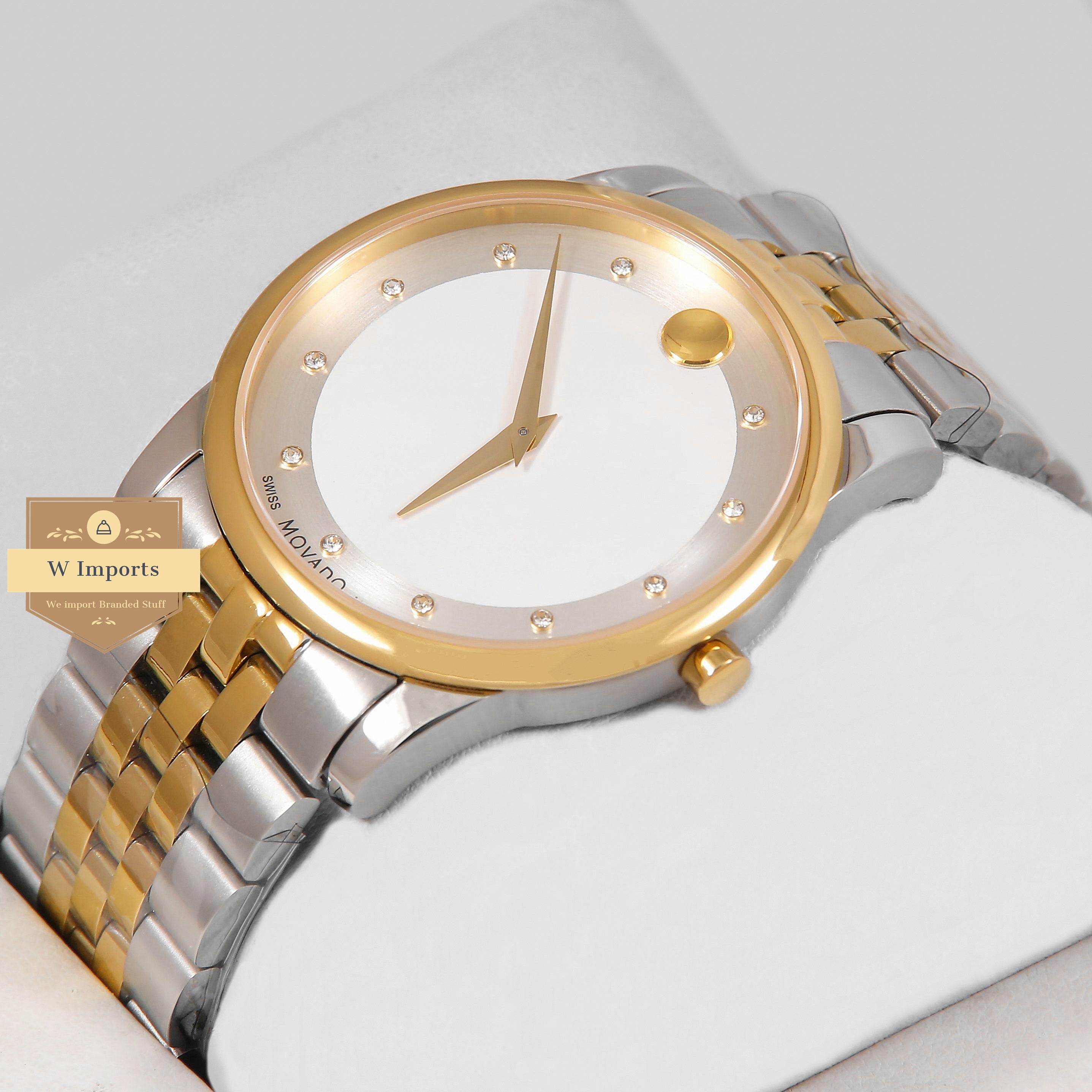 Latest Collection Two Tone Yellow Gold With White Dial & Stone Figure