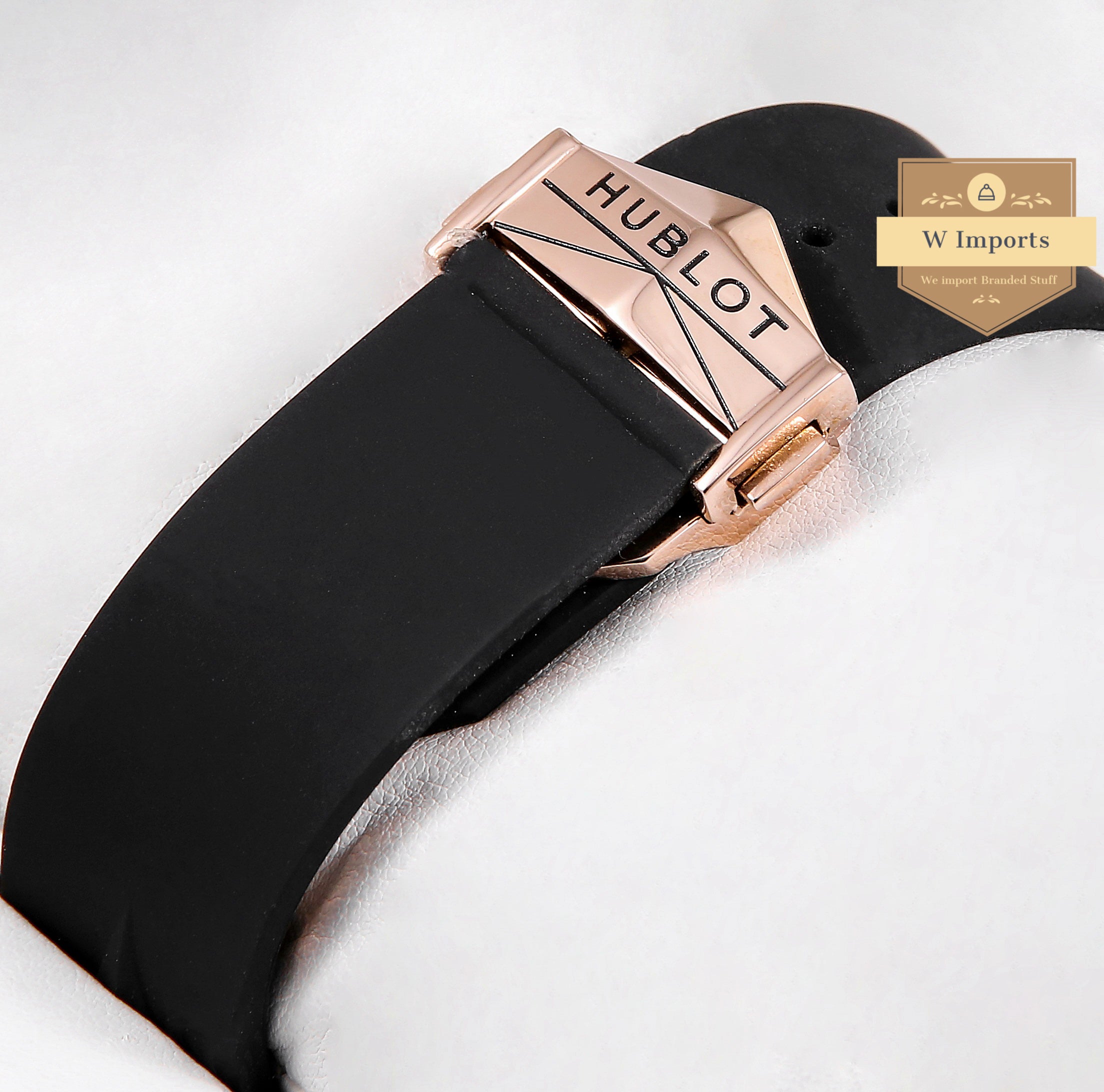 Latest Collection Chronograph Rose Gold With Stone Case Black Dial & Rubber Strap