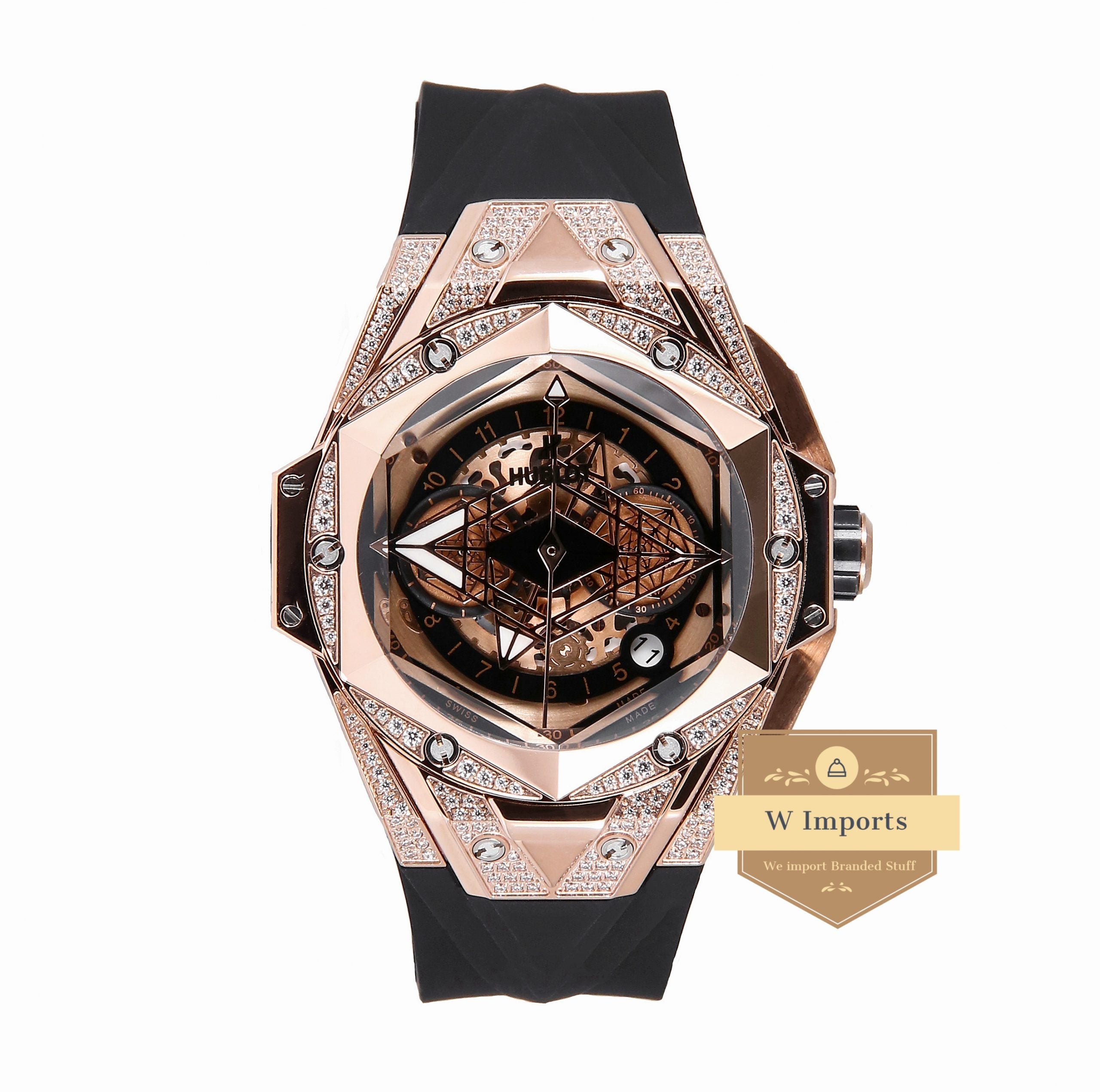 Latest Collection Chronograph Rose Gold Stone Case & Black Rubber Strap