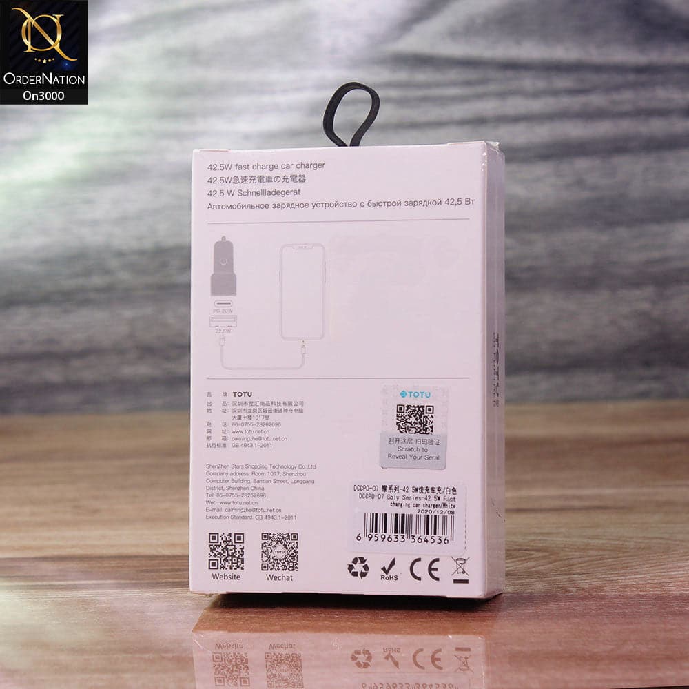 White - ToTu 42.5W - DCCPD-07 - Glory Series Fast Charging Car Charger