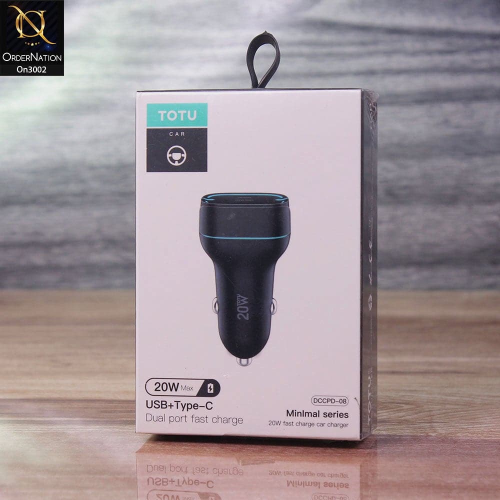 Black - ToTu 20W - DCCPD-08 - Minimal Series Dual USB Output Fast Charging Car Charger