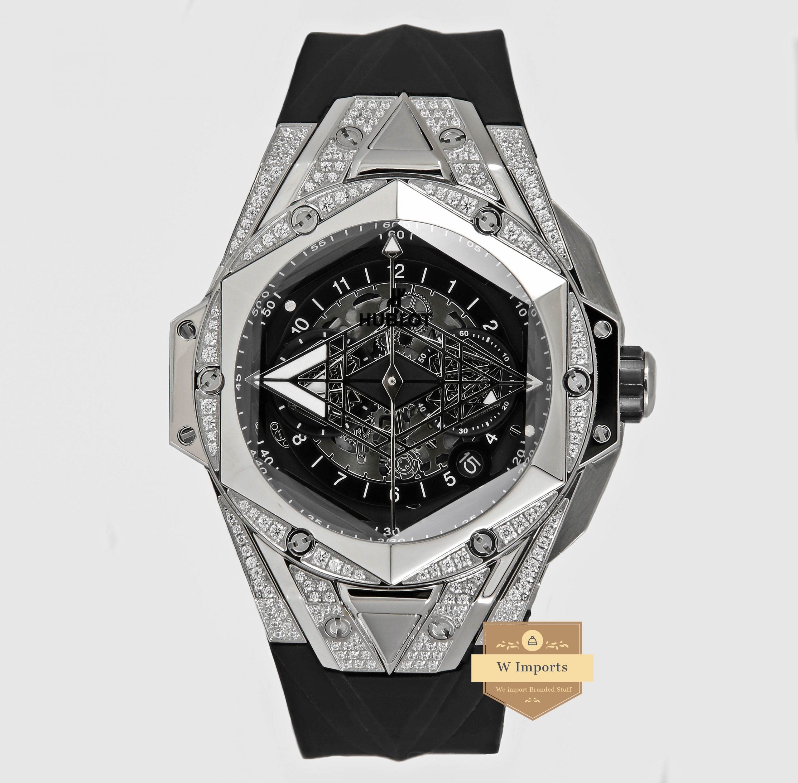 Latest Collection Chronograph Silver Stone Case With Black Dial & Rubber Strap